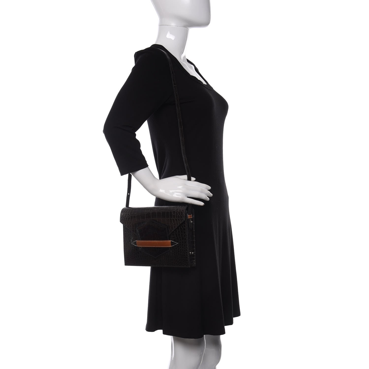 Hermes Shiny Alligator Barenia Faubourg Faco Clutch Macassar Black Fauve 2 of 9