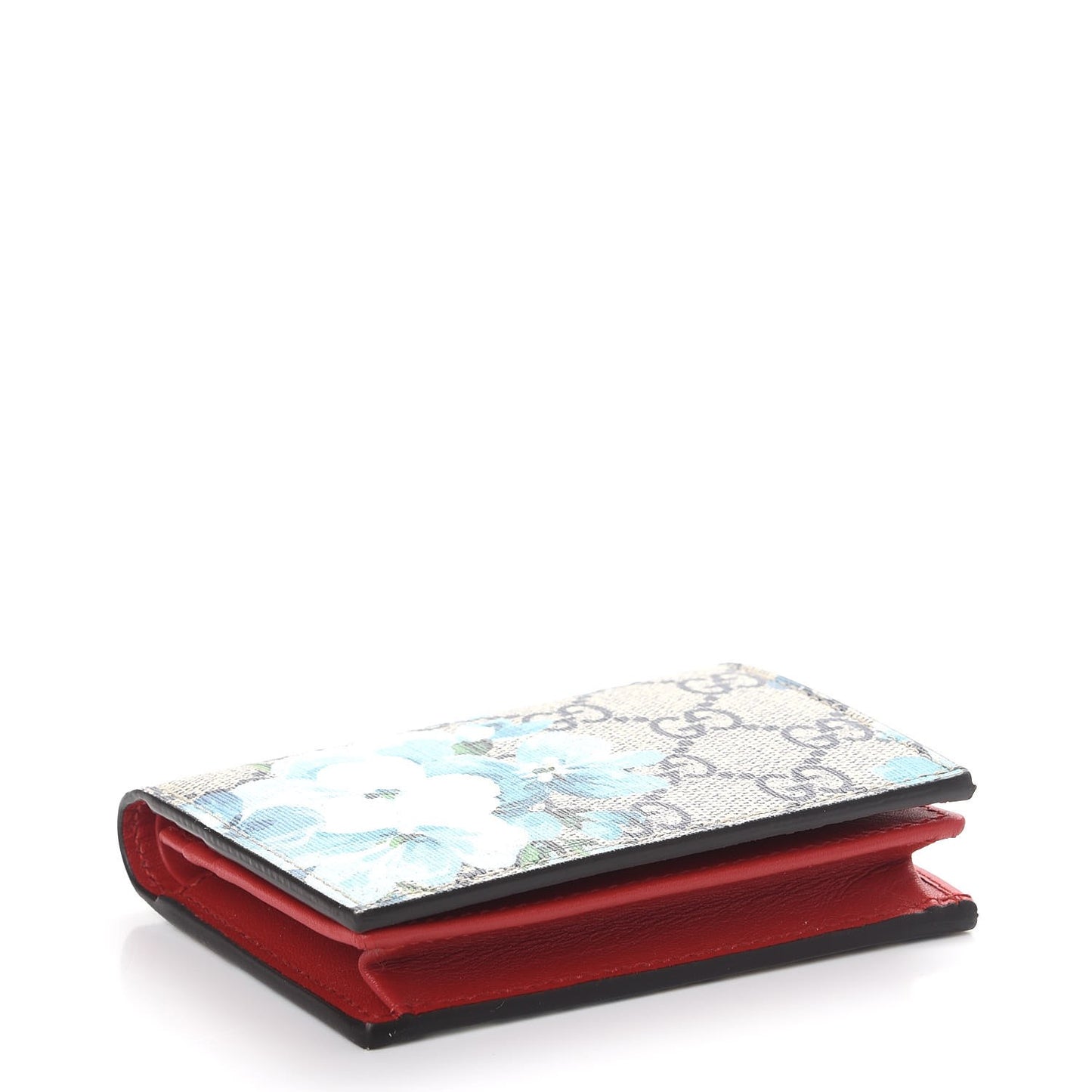GG Supreme Monogram Blooms Card Case Beige Blue Navy Hibiscus Red