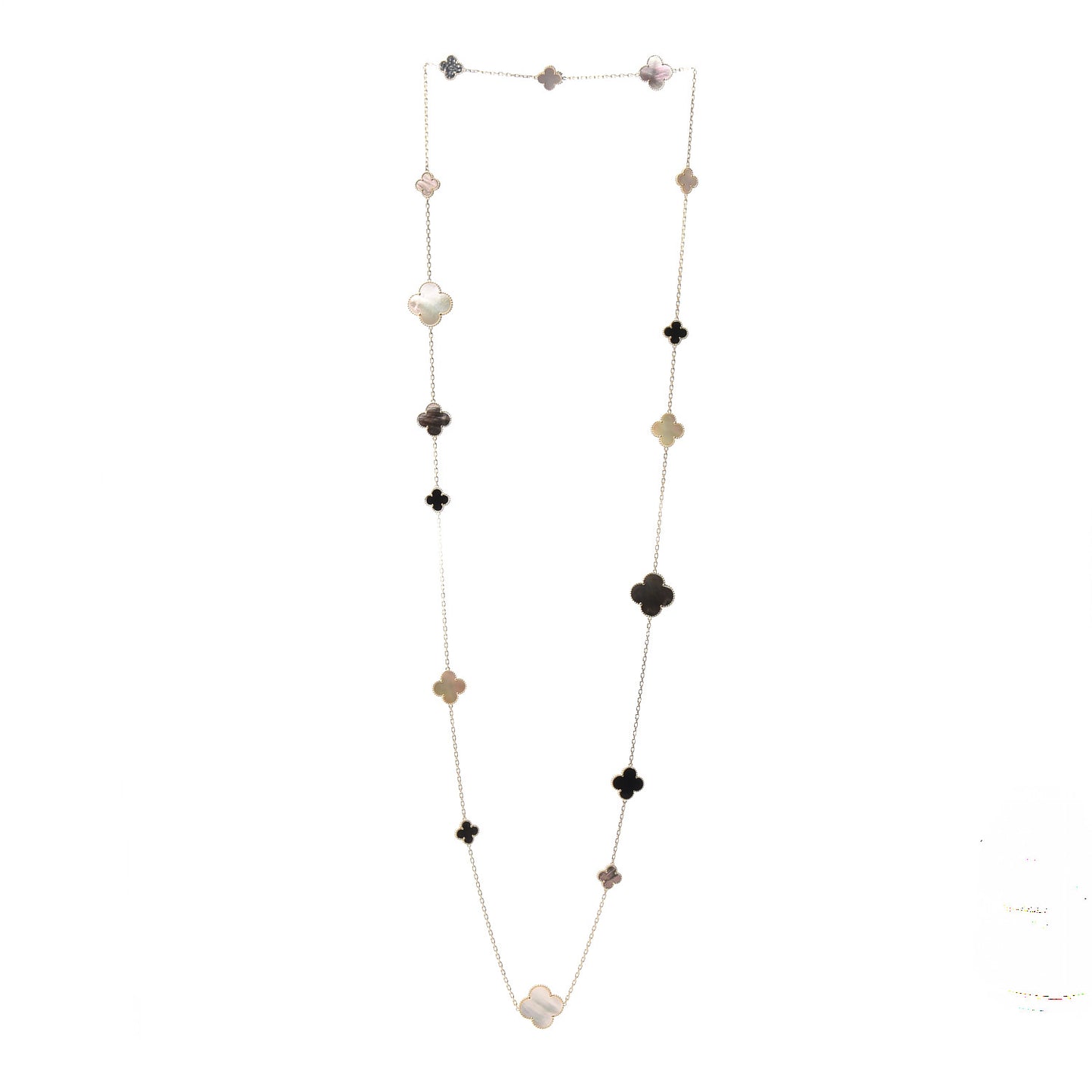 18K Yellow Gold Onyx Mother of Pearl 16 Motifs Magic Alhambra Necklace