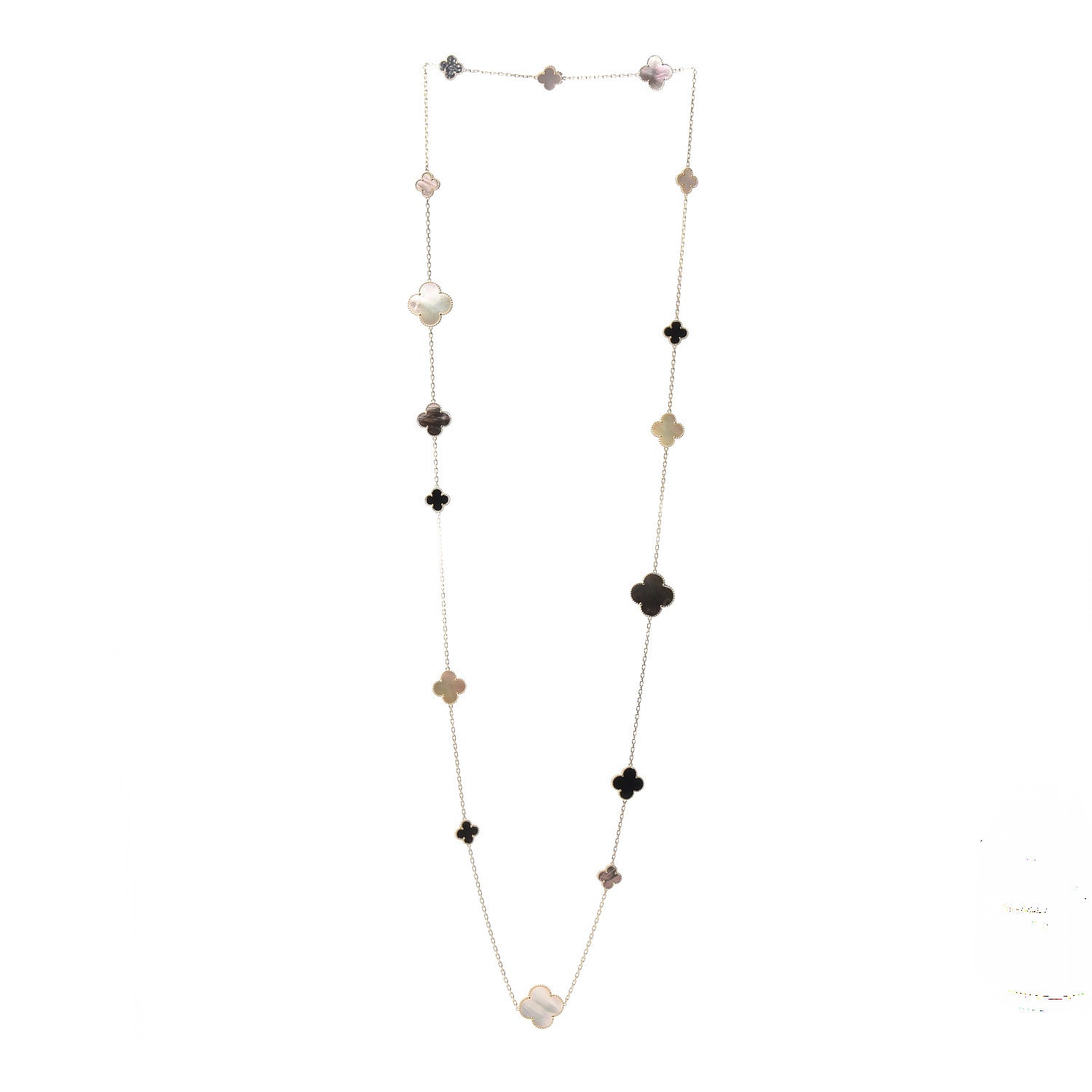 Van Cleef & Arpels 18K Yellow Gold Onyx Mother of Pearl 16 Motifs Magic Alhambra Necklace 3 of 6