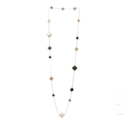 Van Cleef & Arpels 18K Yellow Gold Onyx Mother of Pearl 16 Motifs Magic Alhambra Necklace 3 of 6