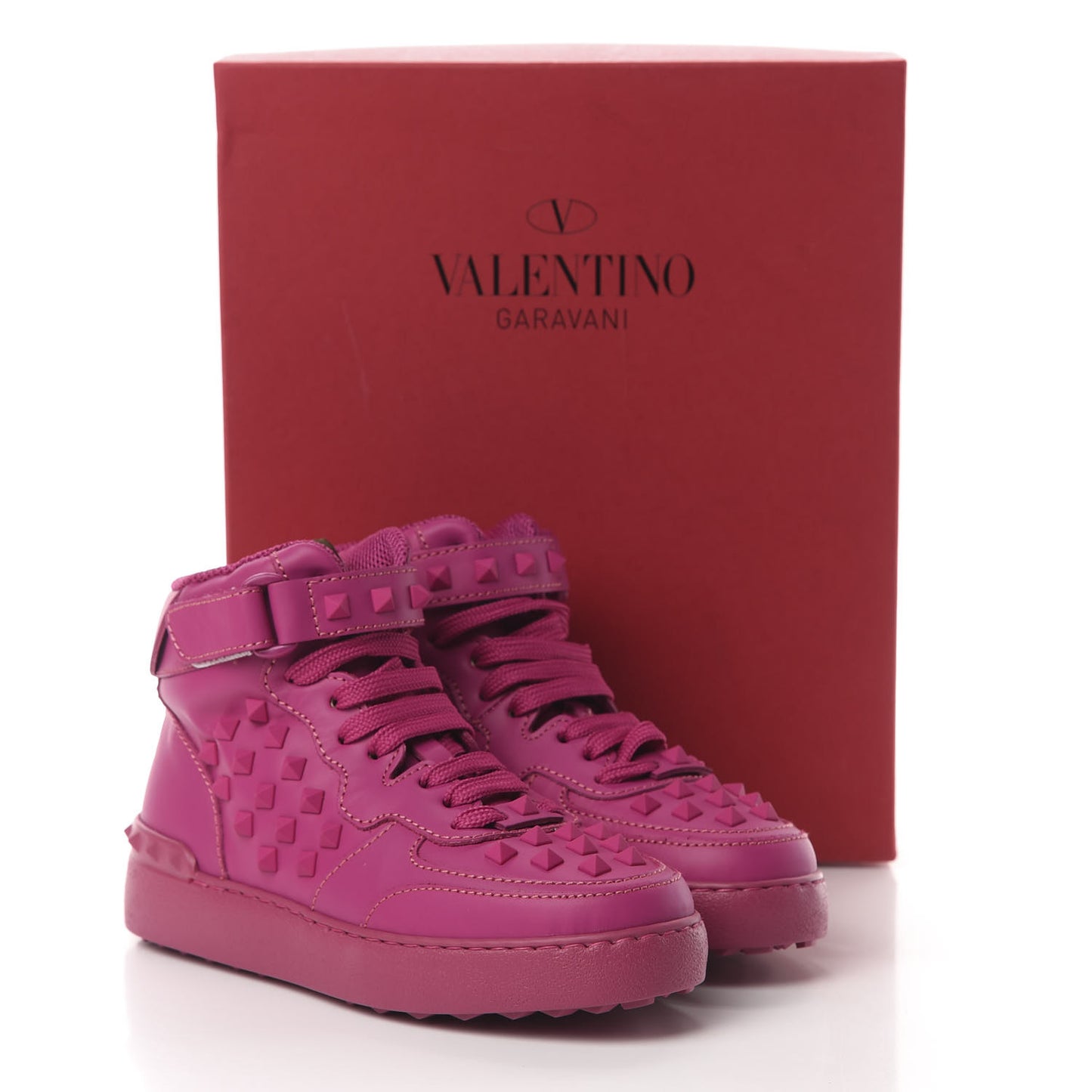 Calfskin Rockstud High Top Sneakers 35 Fuxia