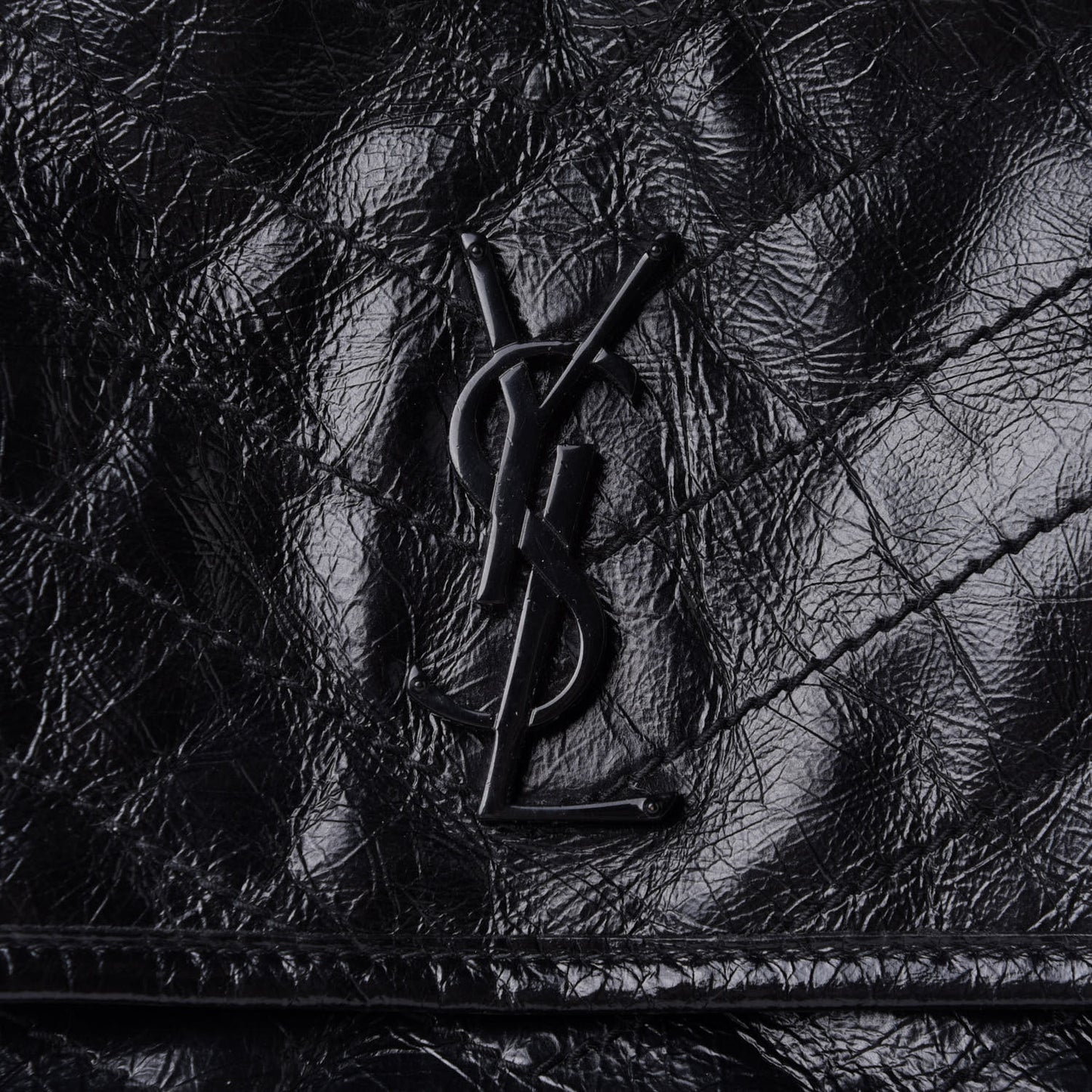 Crinkled Calfskin Matelasse Monogram Medium Niki Chain Satchel Black