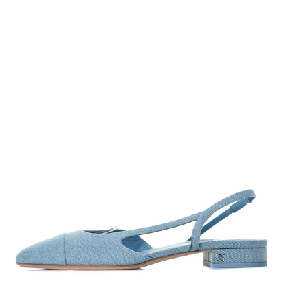 Chanel Denim Cap Toe CC Slingback Flats 40.5 Blue 1 of 8