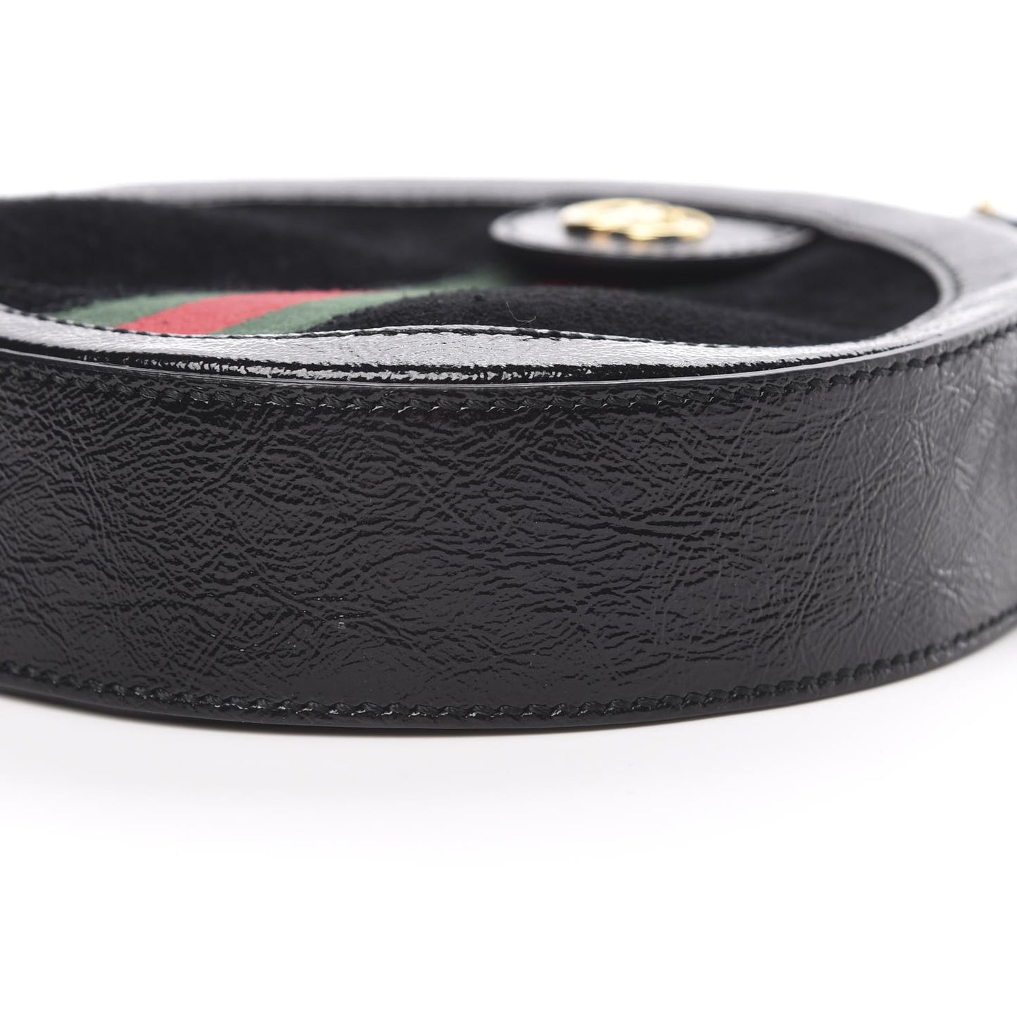 Suede Patent Web Mini Ophidia Round Shoulder Bag Black