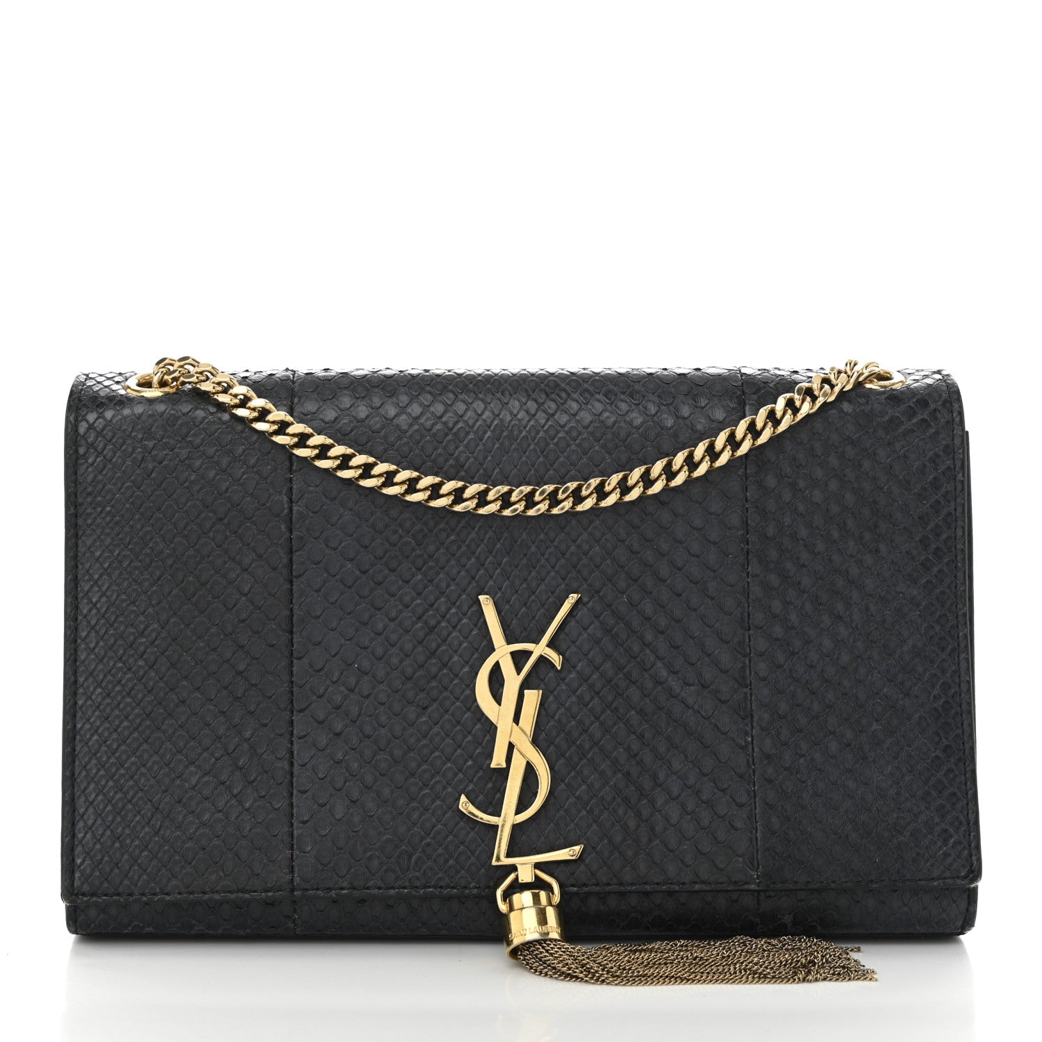 Saint Laurent Snakeskin Medium Classic Monogram Kate Tassel Satchel Marine 1 of 10