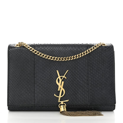 Saint Laurent Snakeskin Medium Classic Monogram Kate Tassel Satchel Marine 1 of 10