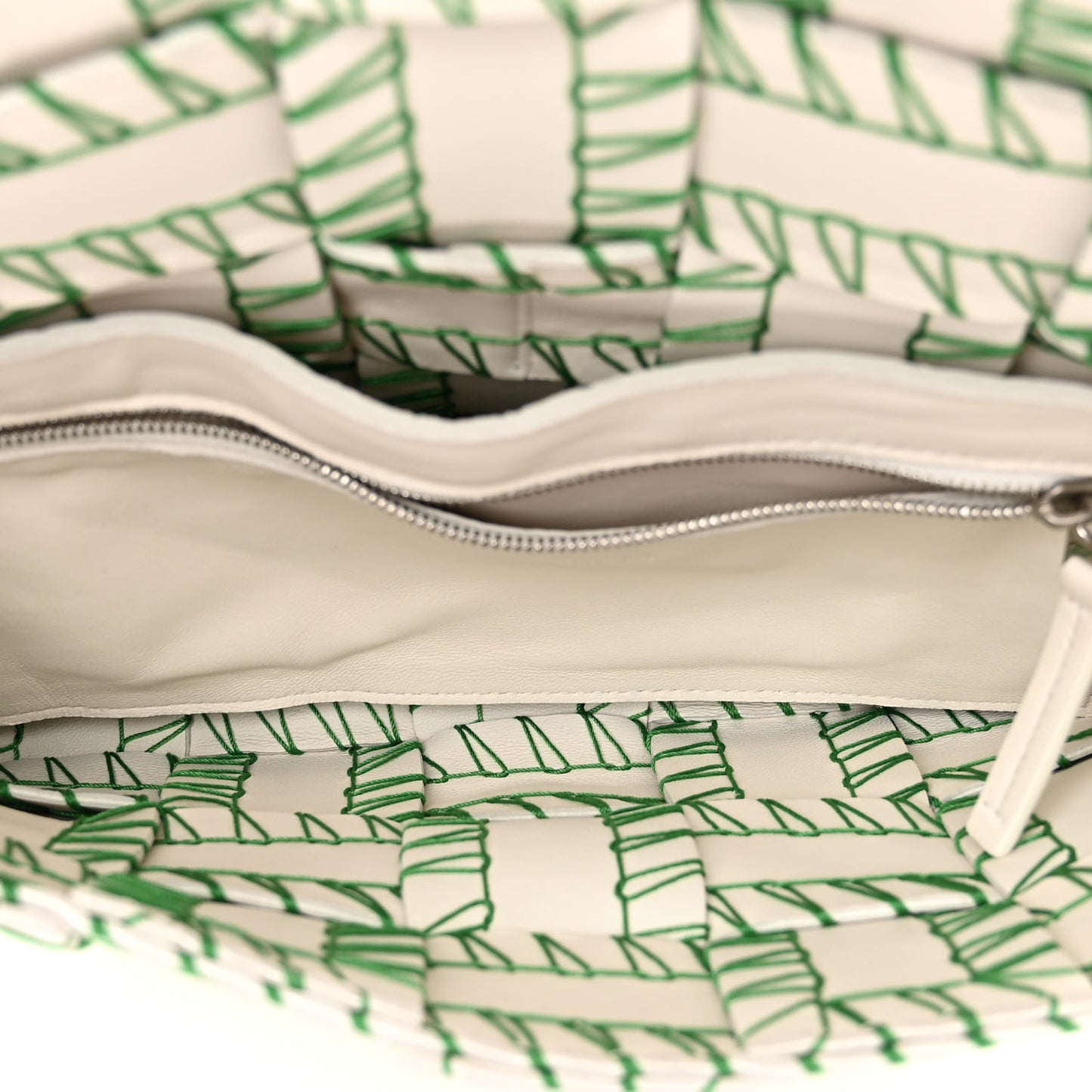 Lambskin Maxi Intreccio Overlock Stitched Cassette Crossbody Bag White Parakeet