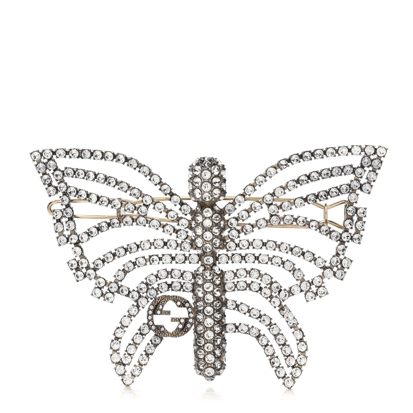 Crystal Butterfly Interlocking G Hair Clip Silver
