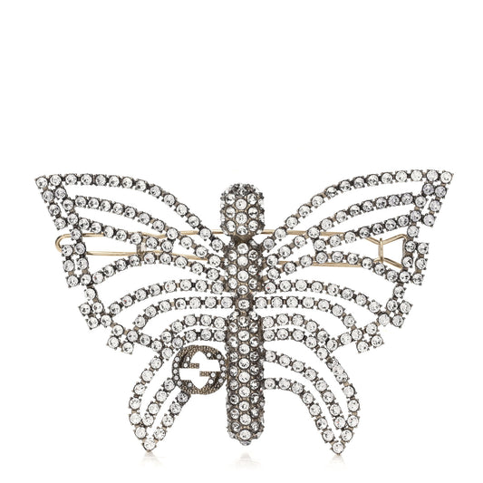 Crystal Butterfly Interlocking G Hair Clip Silver