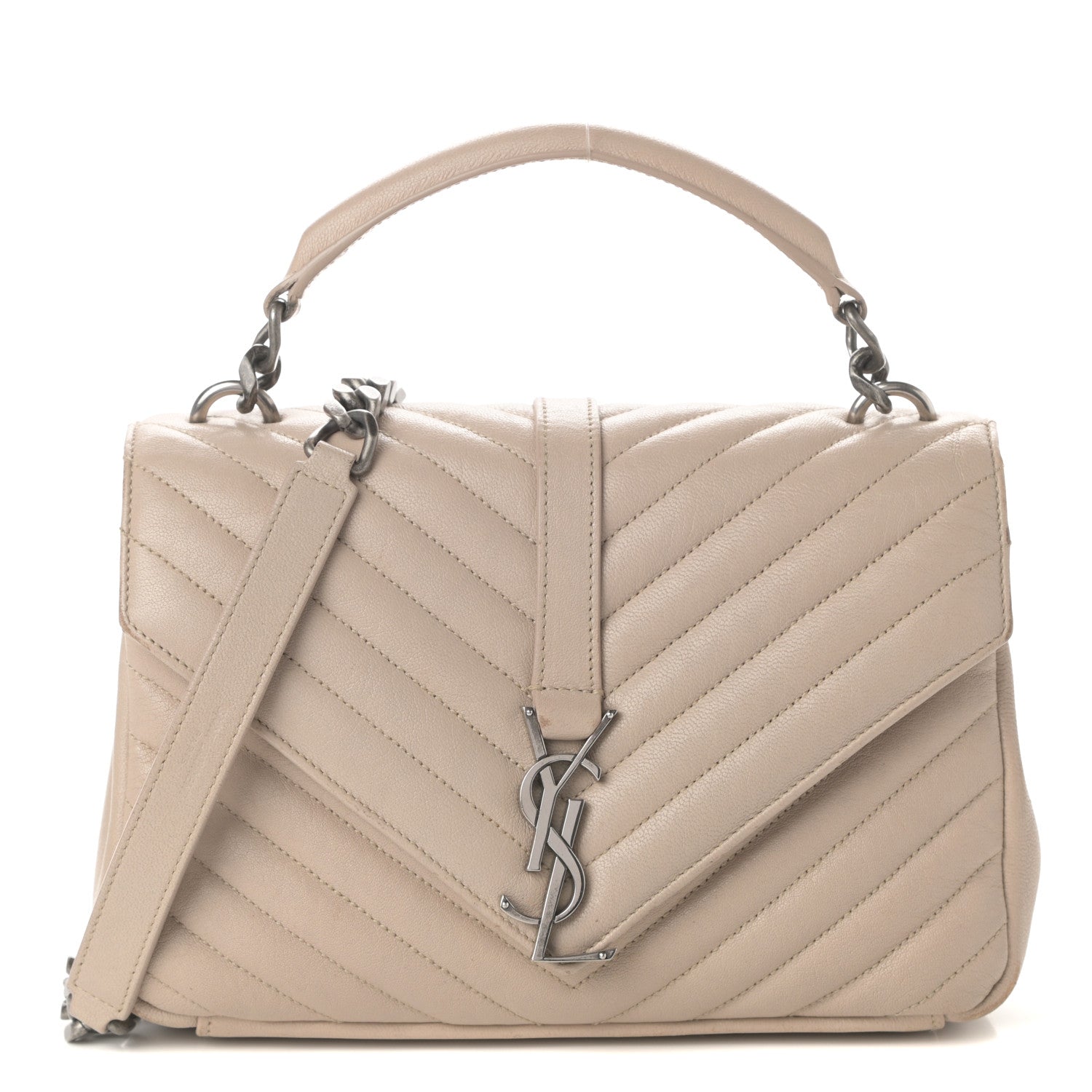 Saint Laurent Sheepskin Matelasse Chevron Monogram Medium College Bag Rose Antic 1 of 11