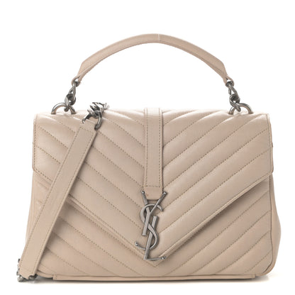 Saint Laurent Sheepskin Matelasse Chevron Monogram Medium College Bag Rose Antic 1 of 11