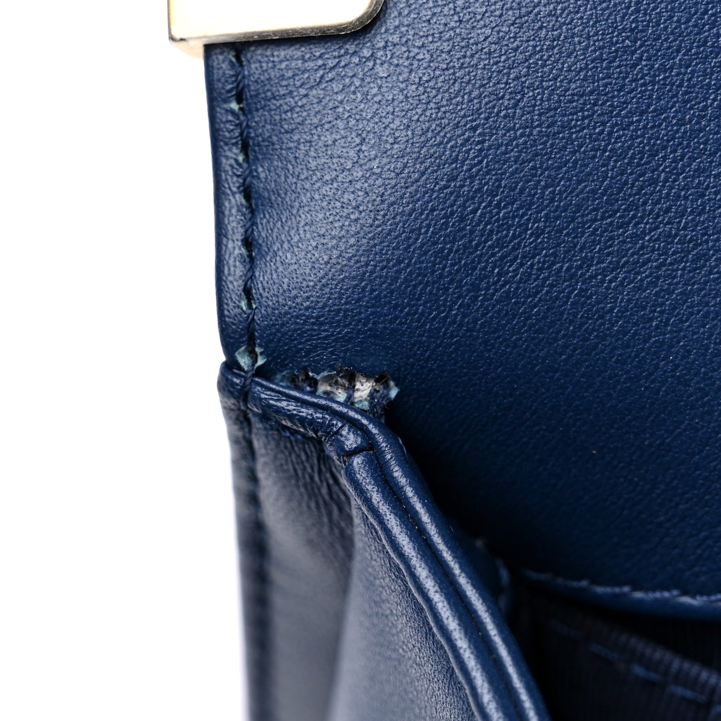 Calfskin Chevron Embroidered Small Boy By The Sea Flap Navy
