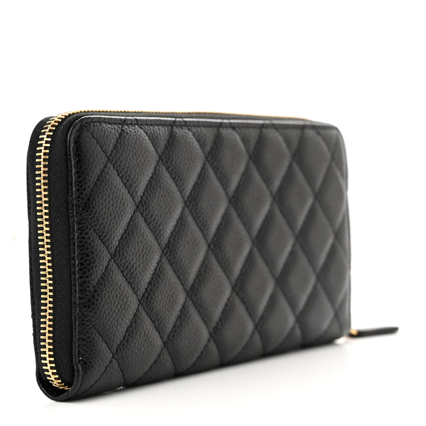 Caviar Quilted Large Gusset Zip Around Wallet Black