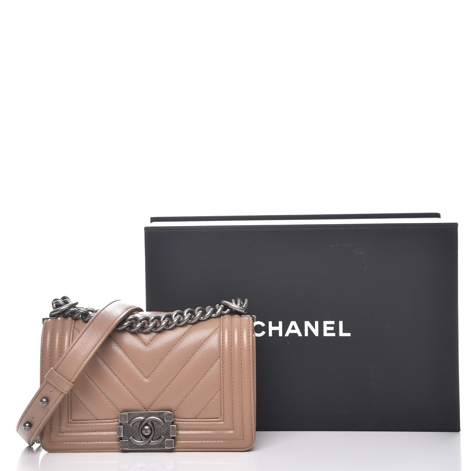 Chanel Caviar Chevron Quilted Small Boy Flap Dark Beige 8 of 8