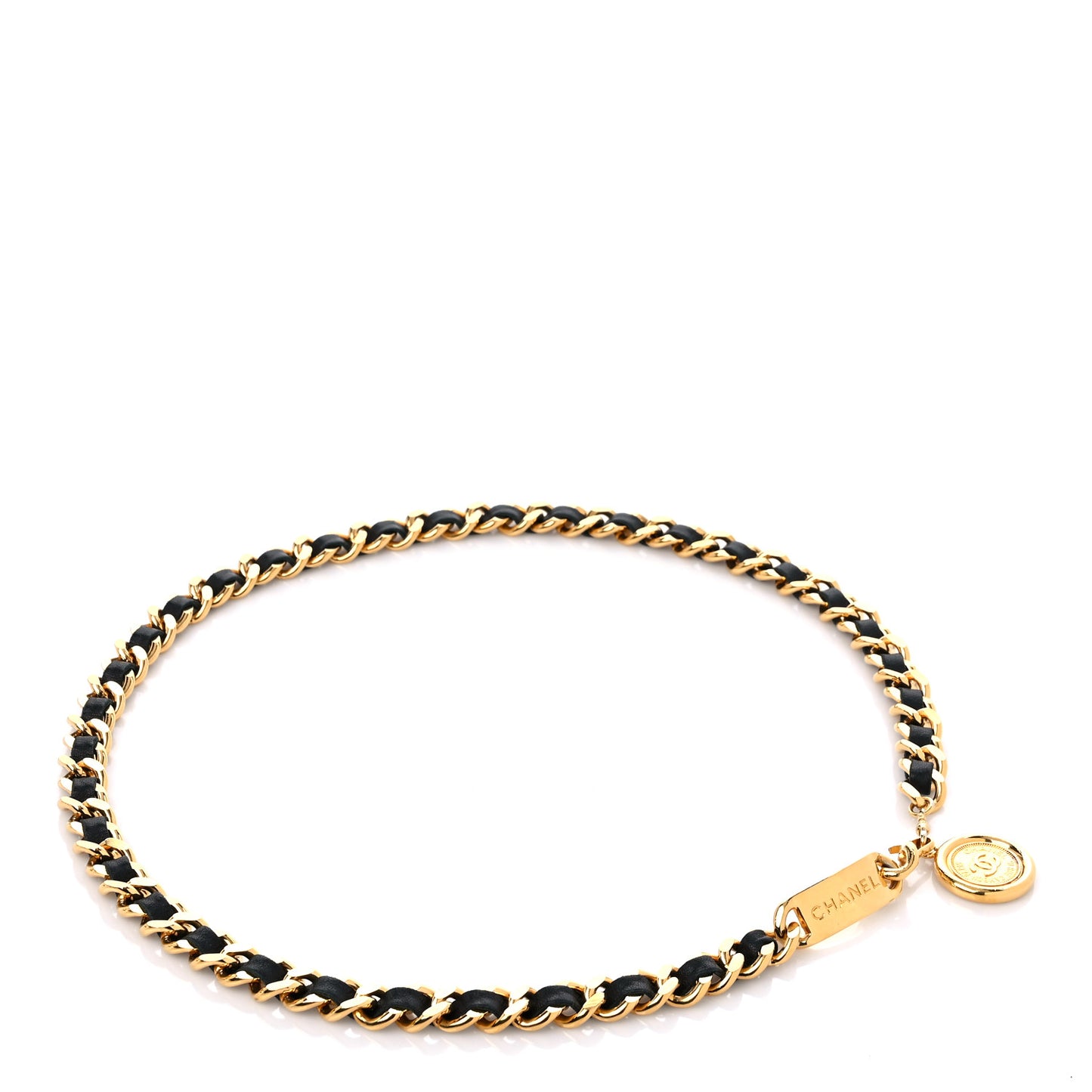 Lambskin Chain CC Medallion Belt Black Gold