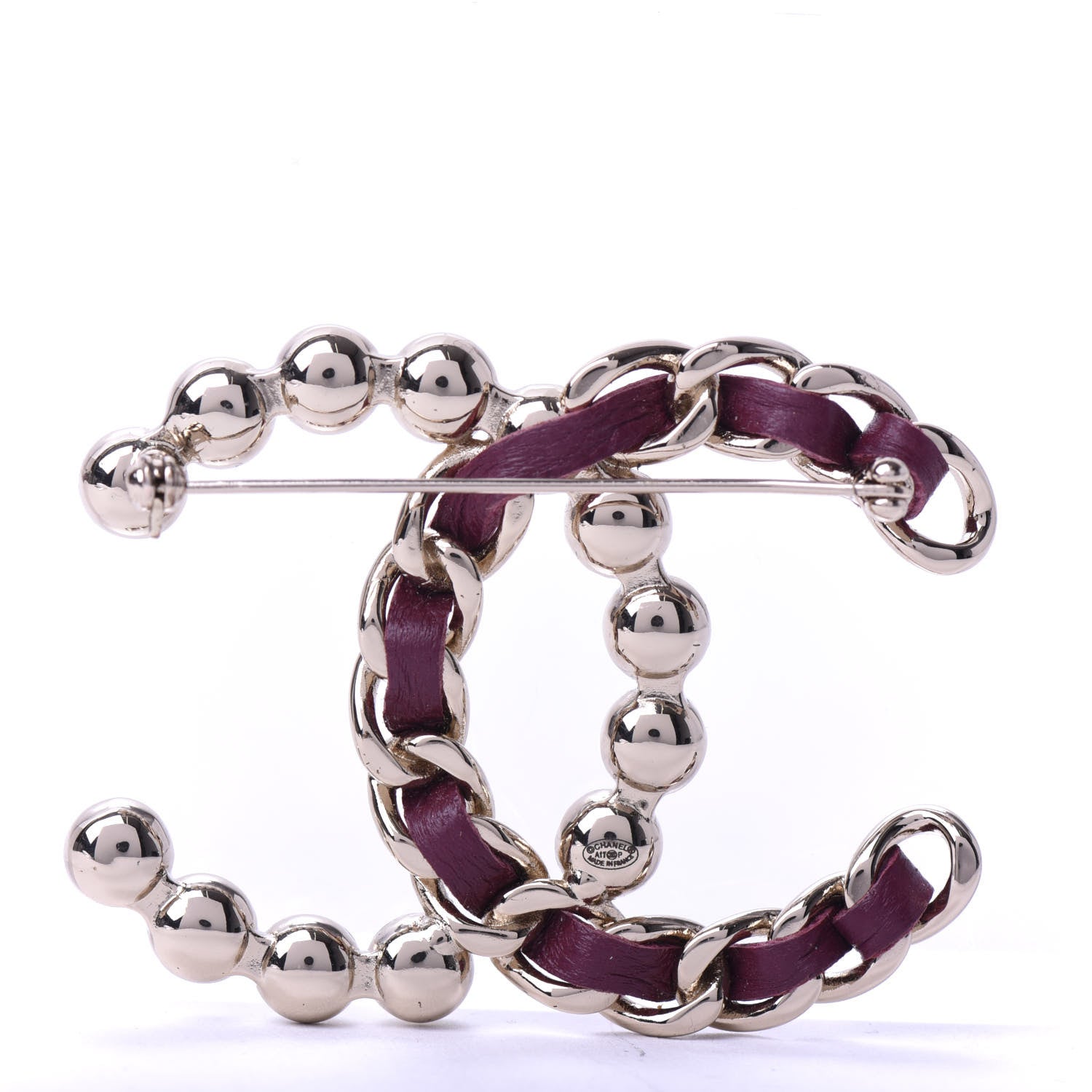 Chanel Lambskin Pearl CC Chain Brooch Red Gold 3 of 4