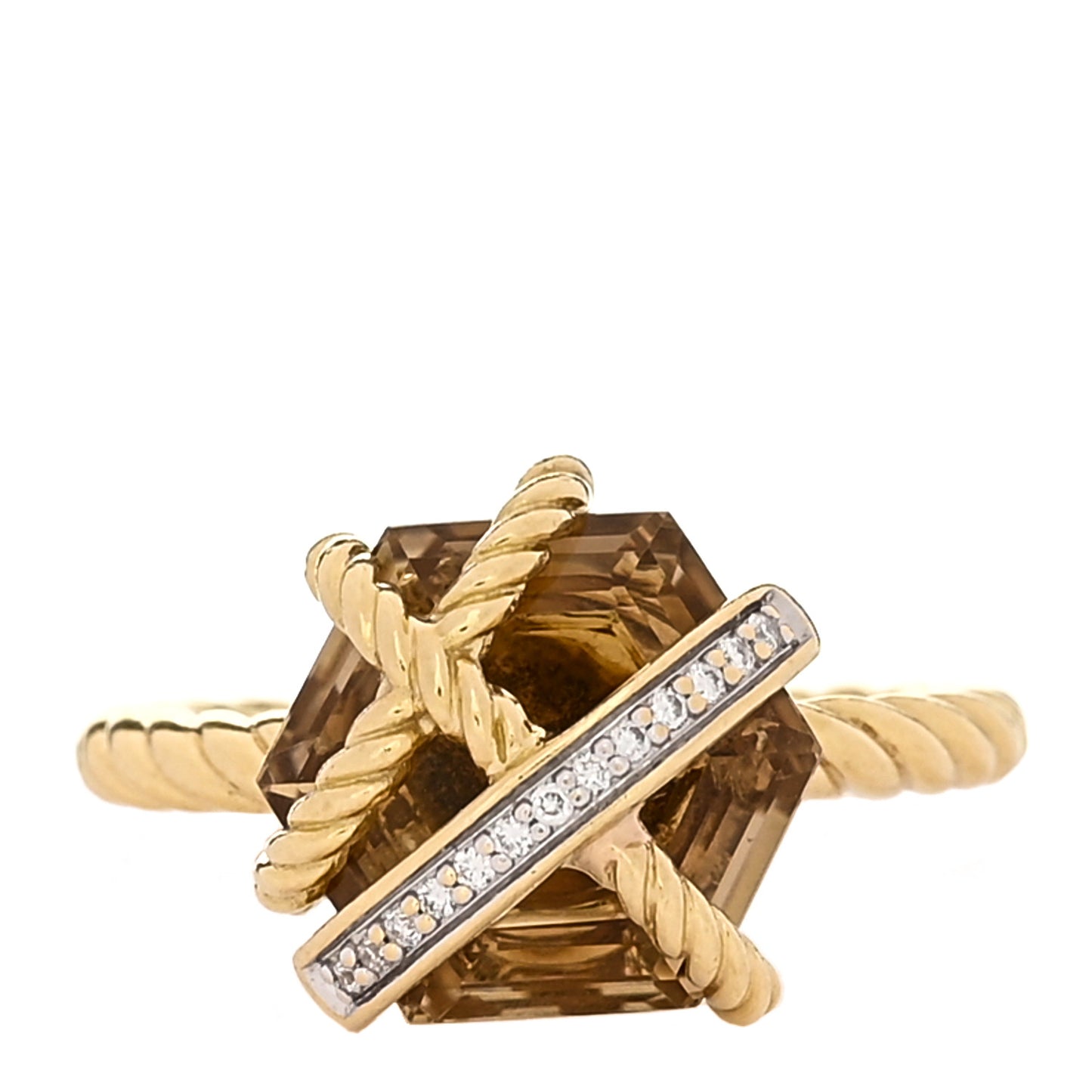 18K Yellow Gold Champagne Citrine Diamond 10mm Cable Wrap Ring 49 4.75