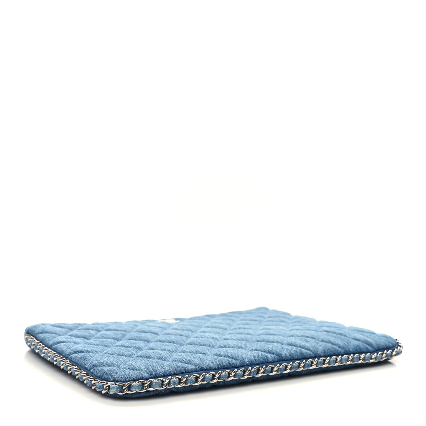 Denim Chain Around Quilted Medium Cosmetic Case Blue