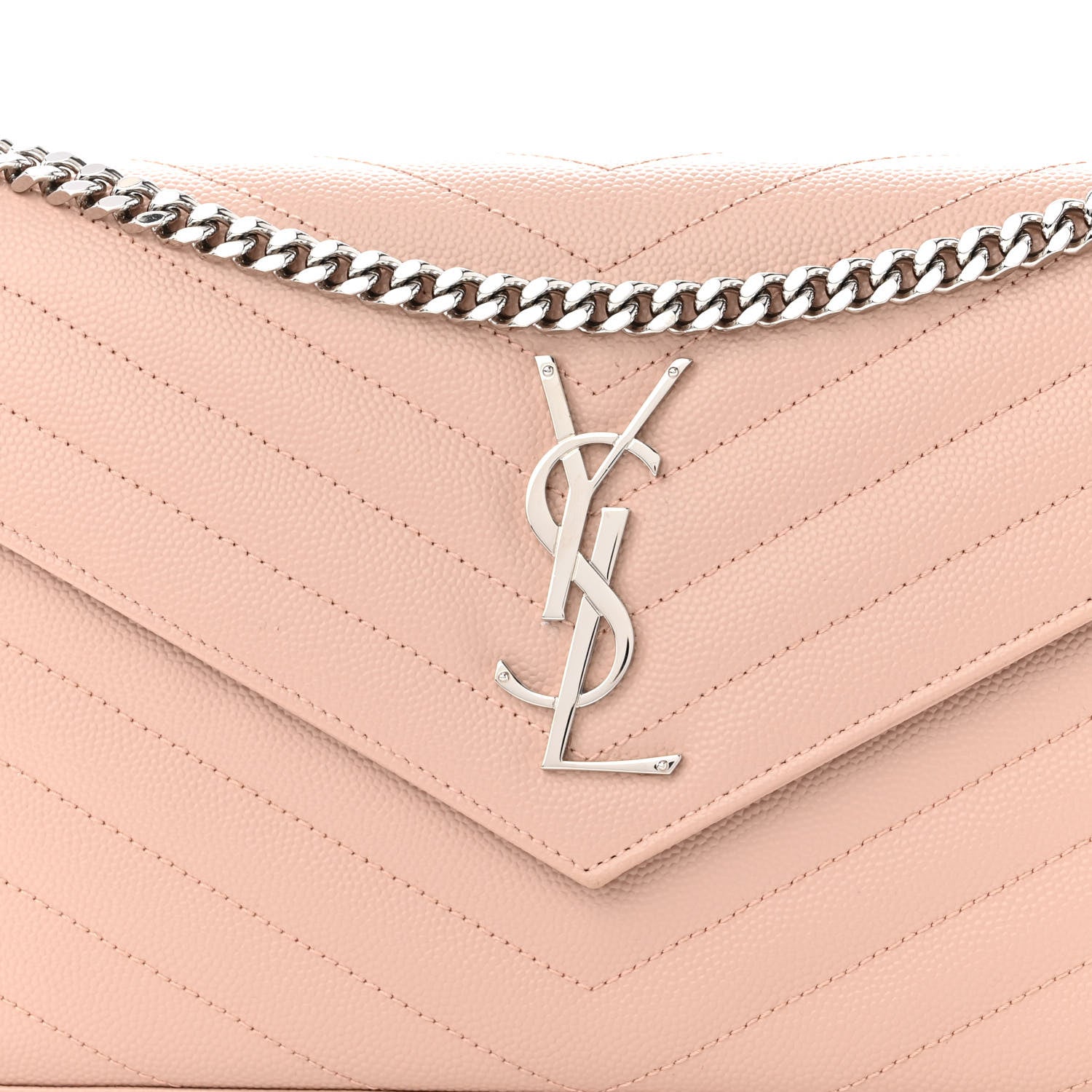 Saint Laurent Grain De Poudre Matelasse Chevron Cassandre Chain Wallet Pale Pink 7 of 9