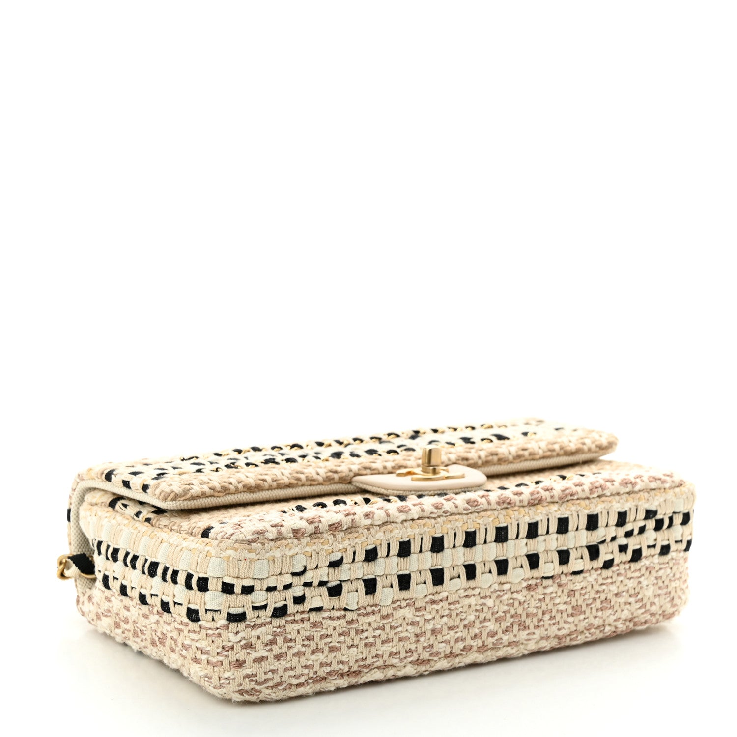 Chanel Cotton Raffia Lambskin Woven Medium Single Flap Beige Black 3 of 10