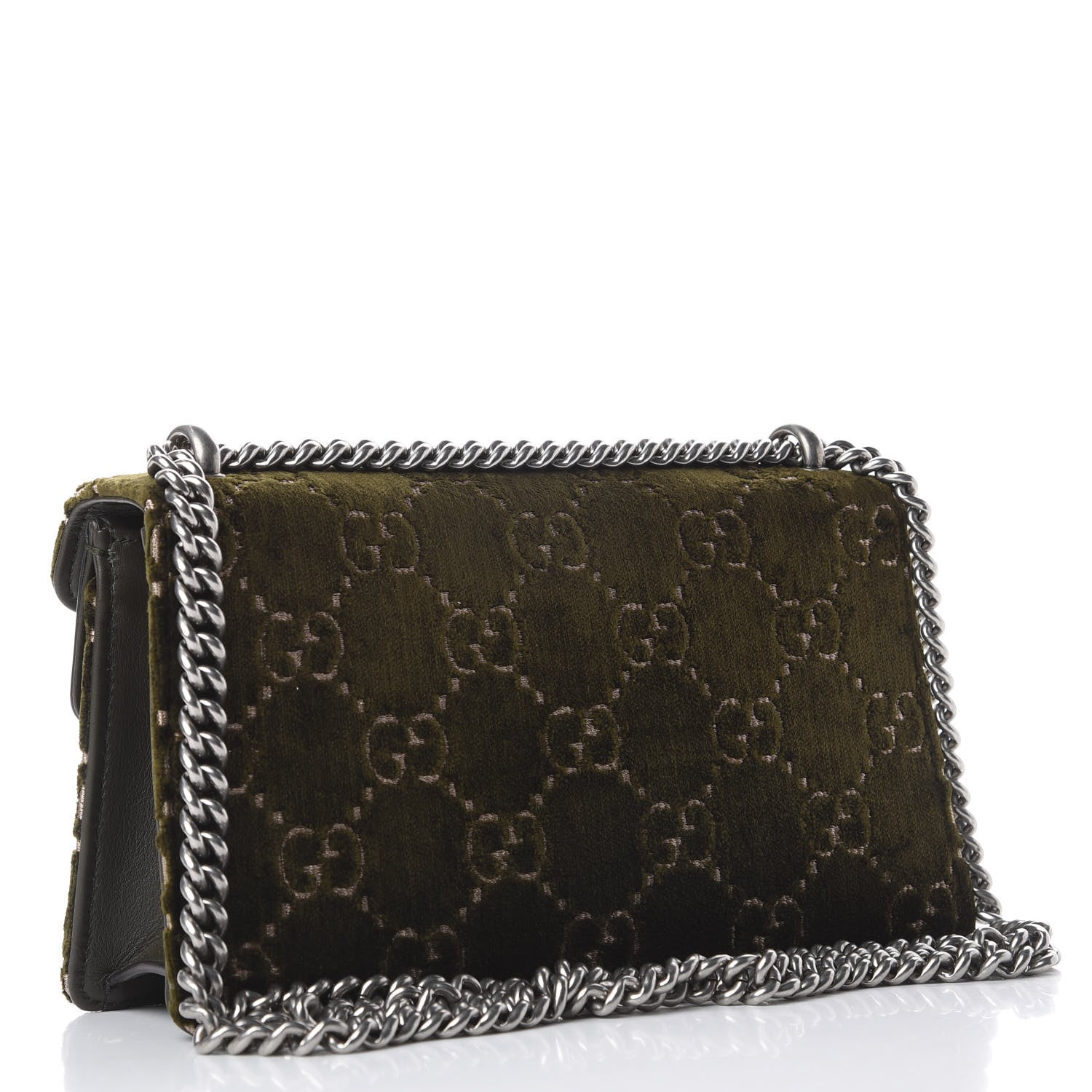 Gucci Velvet Moon Calfskin Crystal GG Monogram Small Dionysus Shoulder Bag Dark Olive Rose Gold 2 of 9