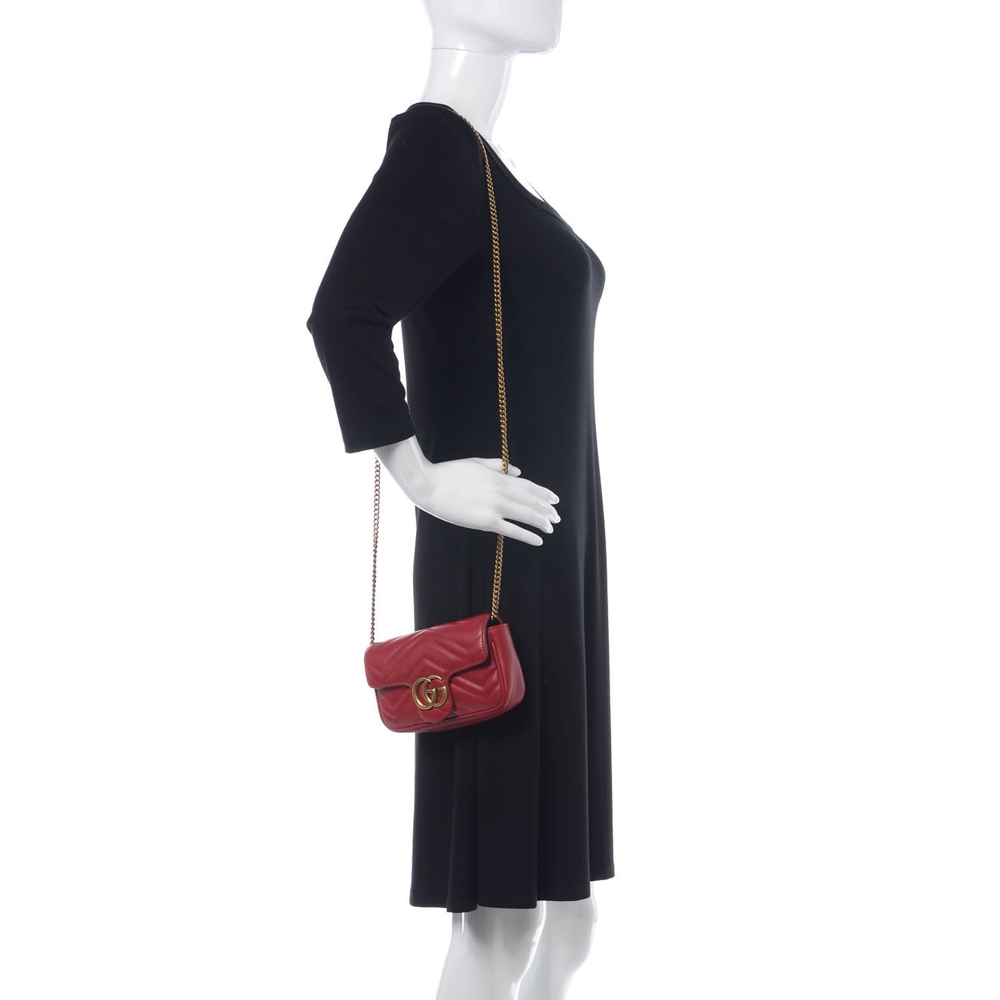 Calfskin Matelasse Super Mini GG Marmont Shoulder Bag Hibiscus Red