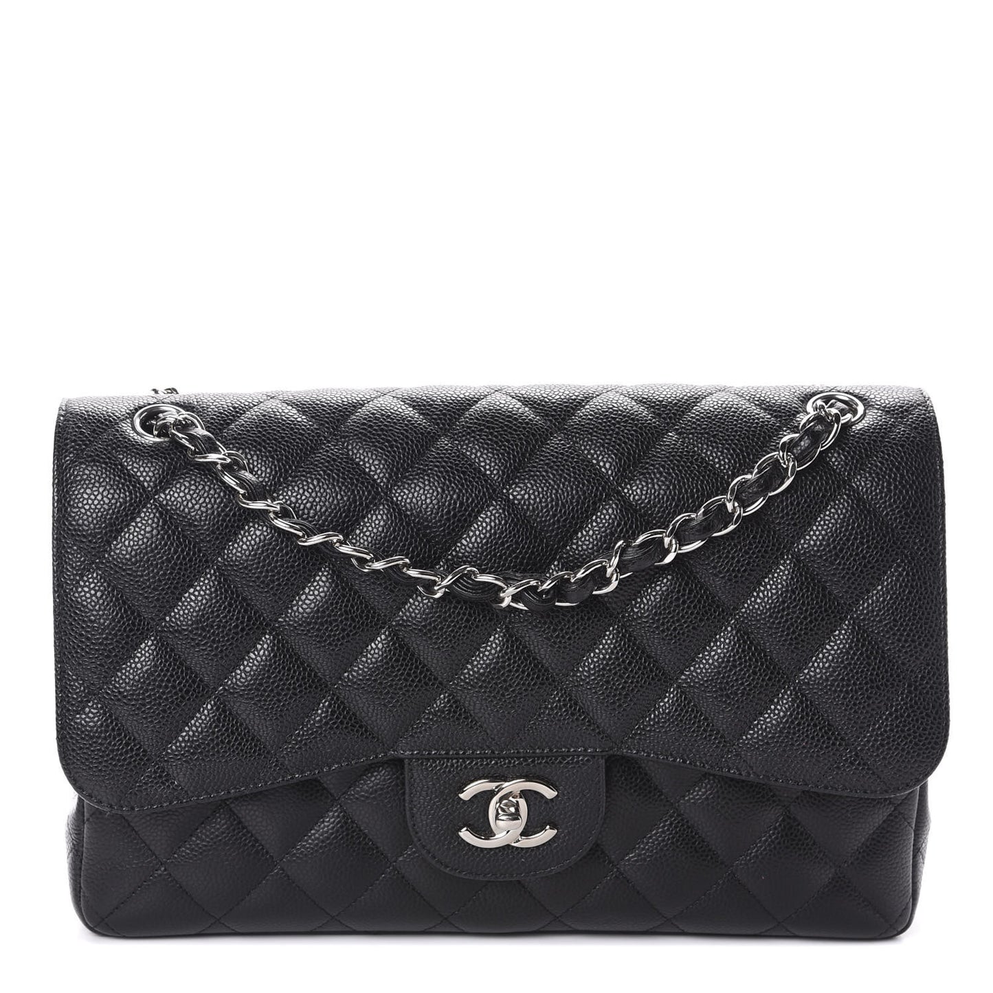 Caviar Quilted Jumbo Double Flap Black