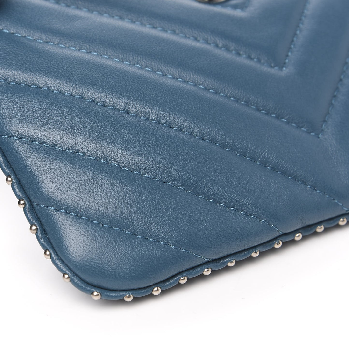 Lambskin Chevron Quilted Studded Small Cosmetic Case Blue