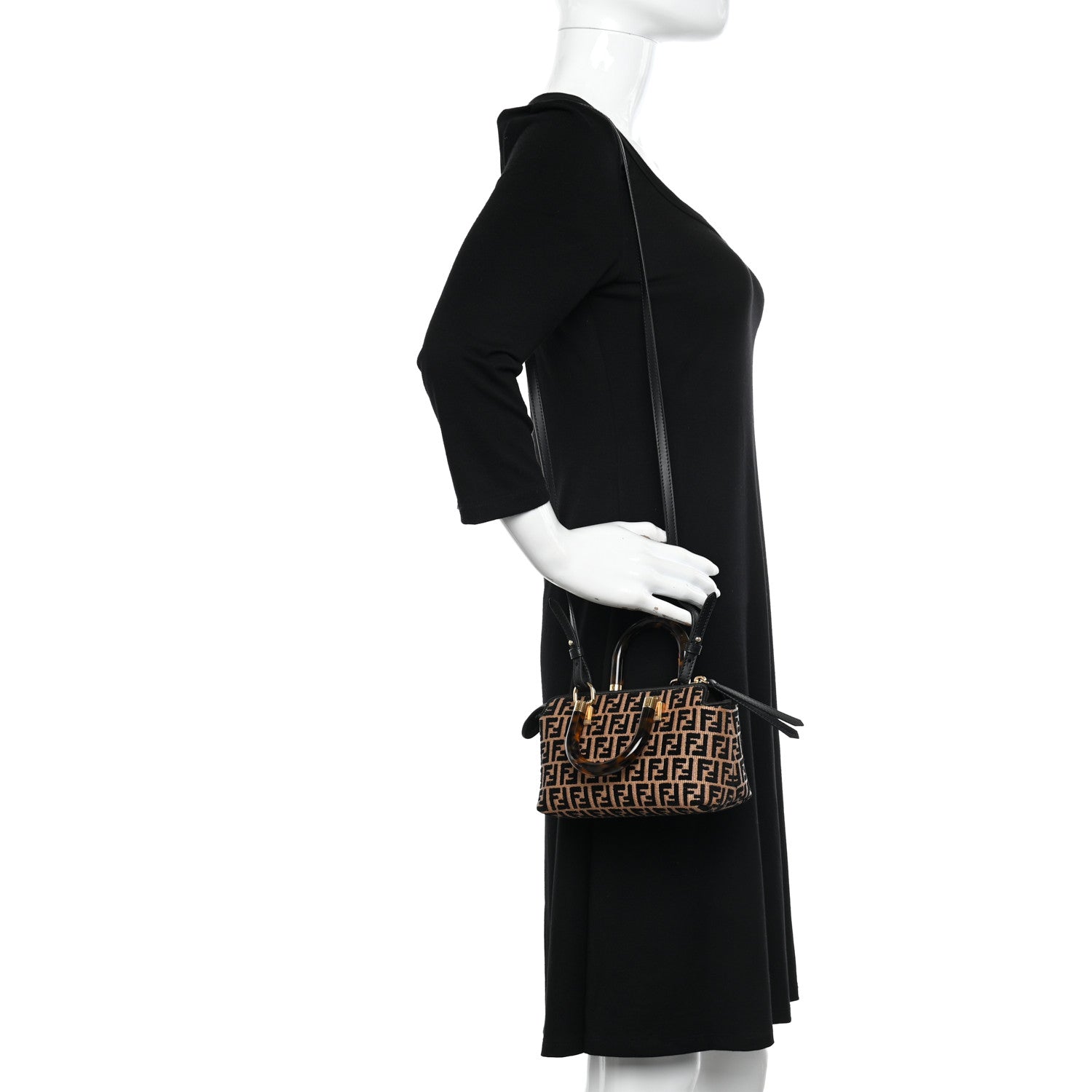 Fendi Raffia Chenille Vitello King Plexiglass Micro FF Mini By The Way Top Handle Boston Bag Naturale Black 2 of 9