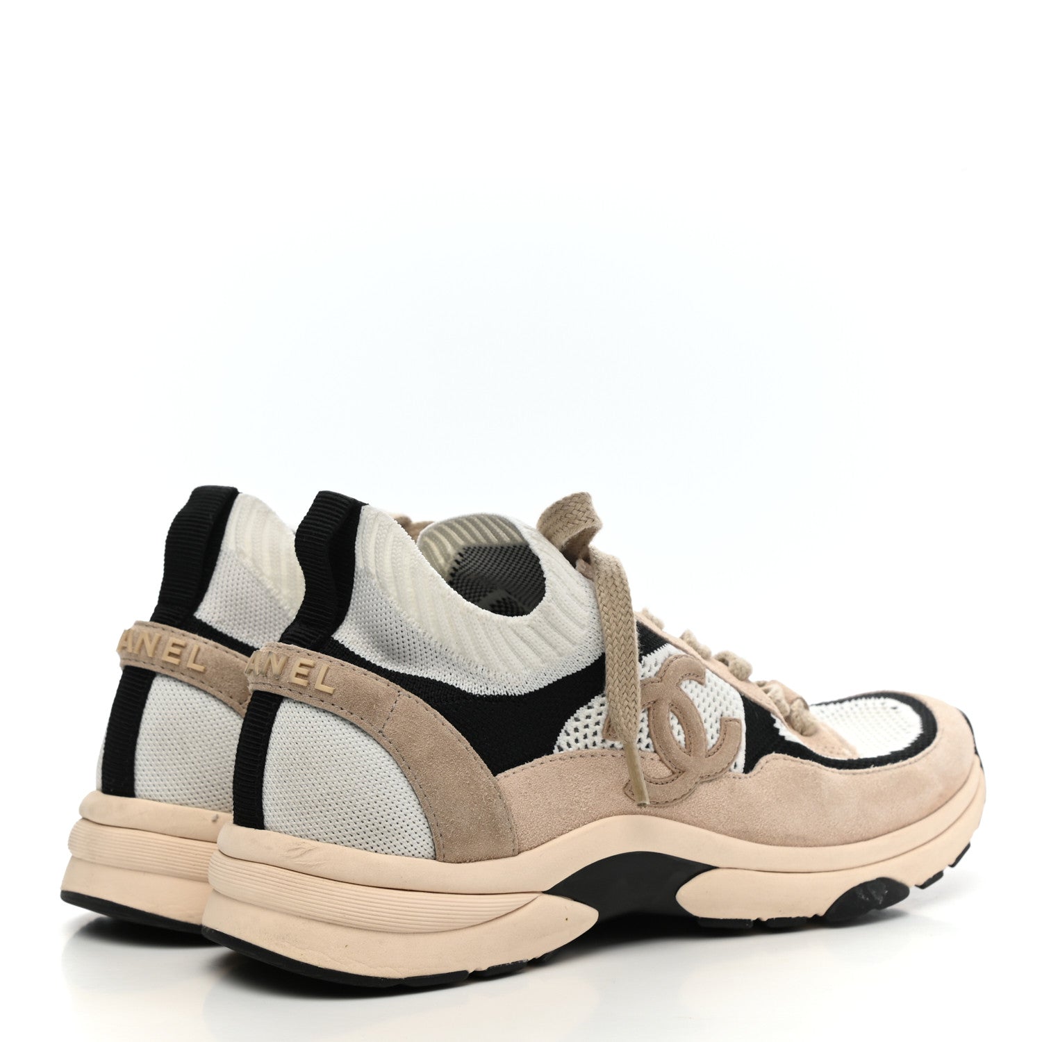 Chanel Mesh Suede Fabric Womens CC Sneakers 41 White Ivory Light Beige 4 of 9