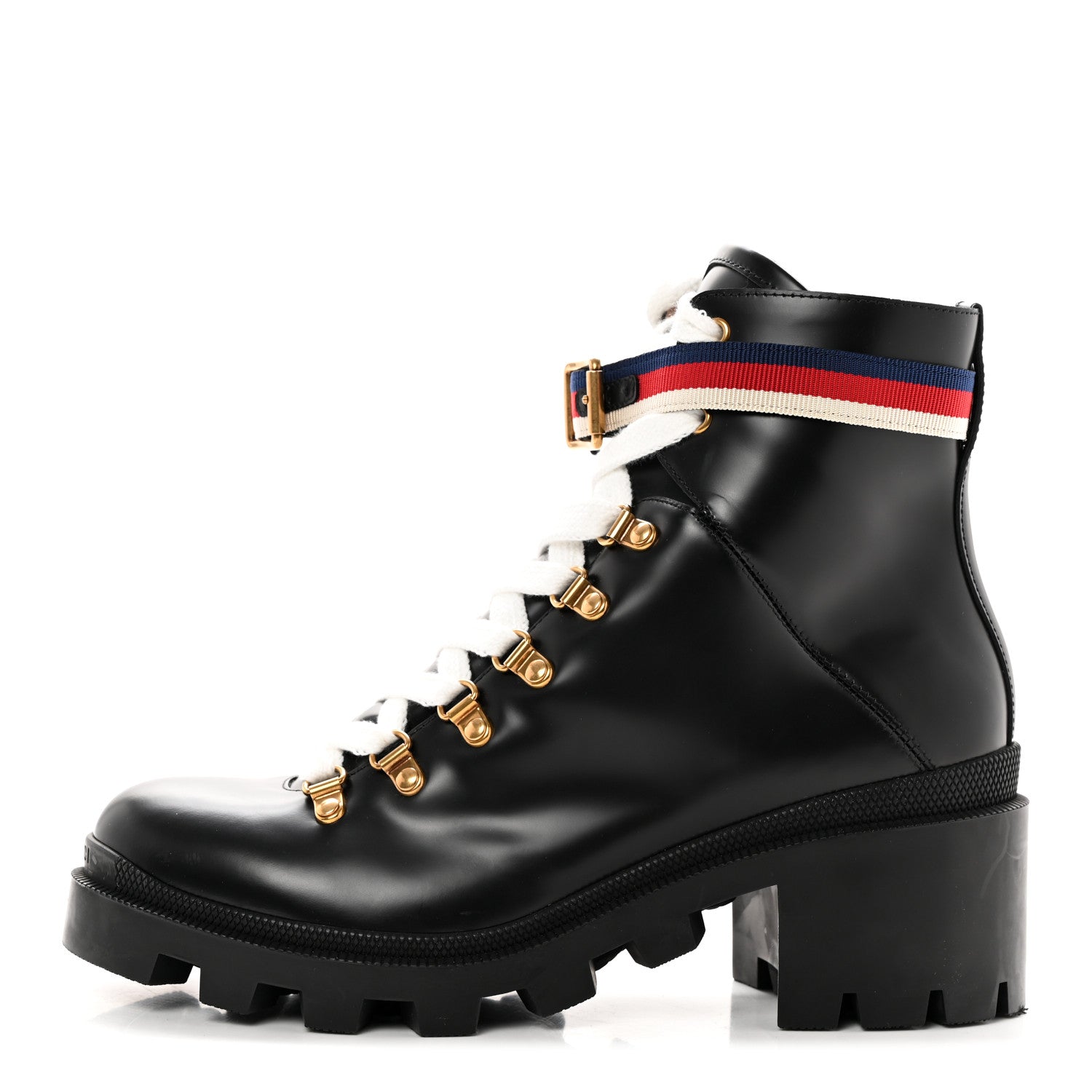 Gucci Calfskin Sylvie Web Womens Lace Up Combat Boots 40.5 Black 1 of 12