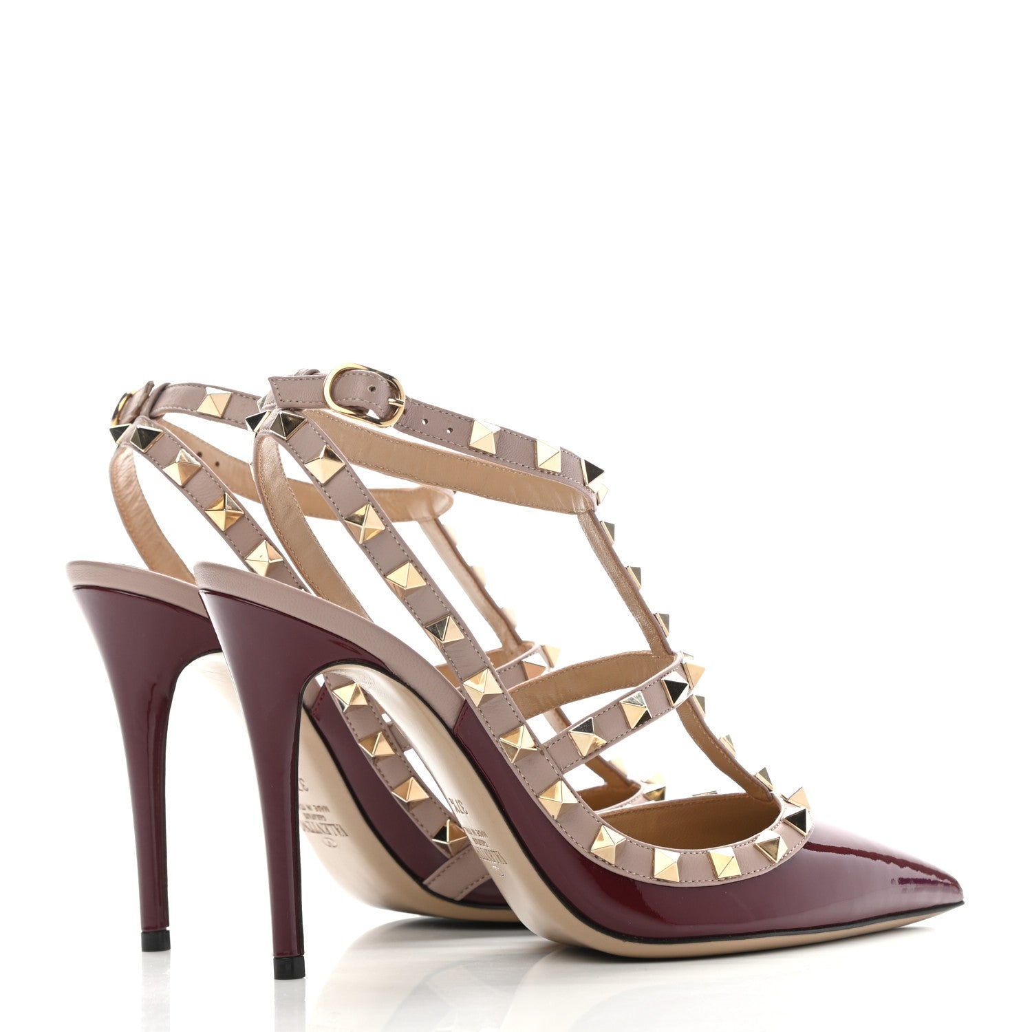 Valentino Garavani Patent Rockstud Ankle Strap Pumps 37.5 Rubin Poudre 4 of 8