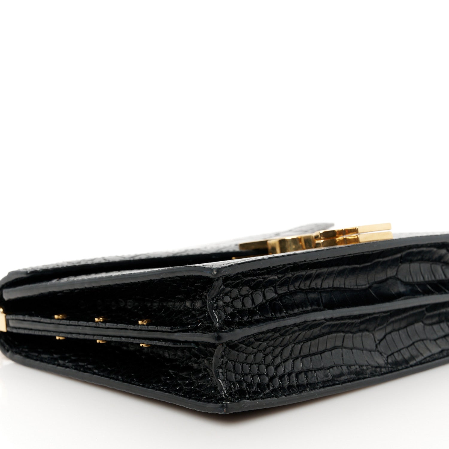 Saint Laurent Calfskin Crocodile Embossed Monogram Cassandra Clasp Bag Black Rouge Legion 10 of 13