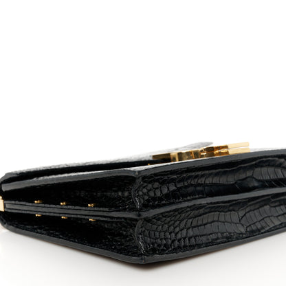 Saint Laurent Calfskin Crocodile Embossed Monogram Cassandra Clasp Bag Black Rouge Legion 10 of 13