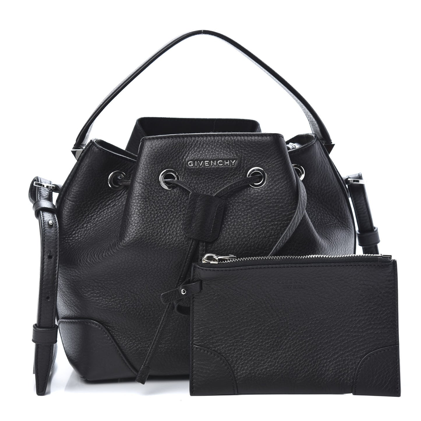 Calfskin Small Lucrezia Drawstring Bucket Bag Black