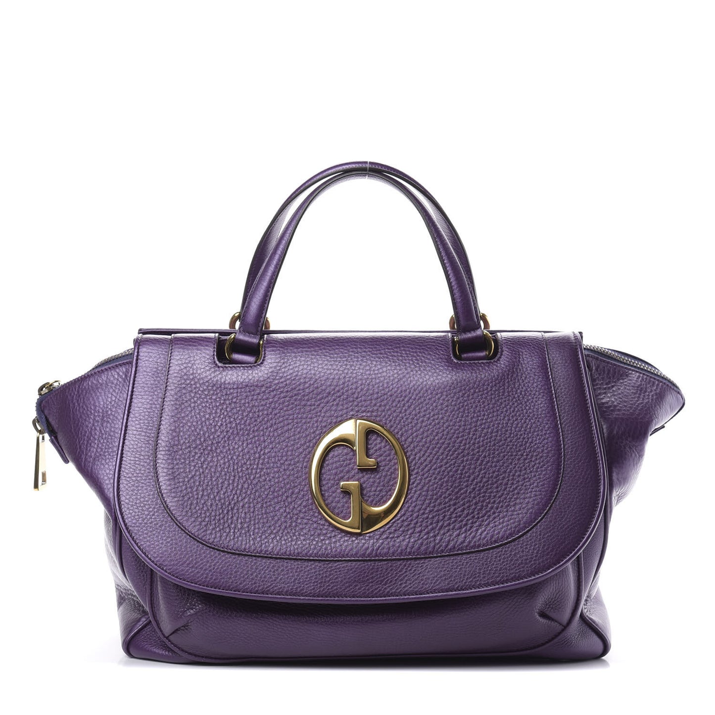 Metallic Pebbled Calfskin Medium 1973 Top Handle Satchel Purple