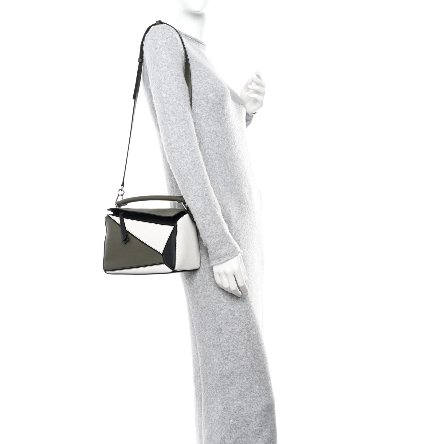 Calfskin Small Puzzle Bag Khaki Green Soft White