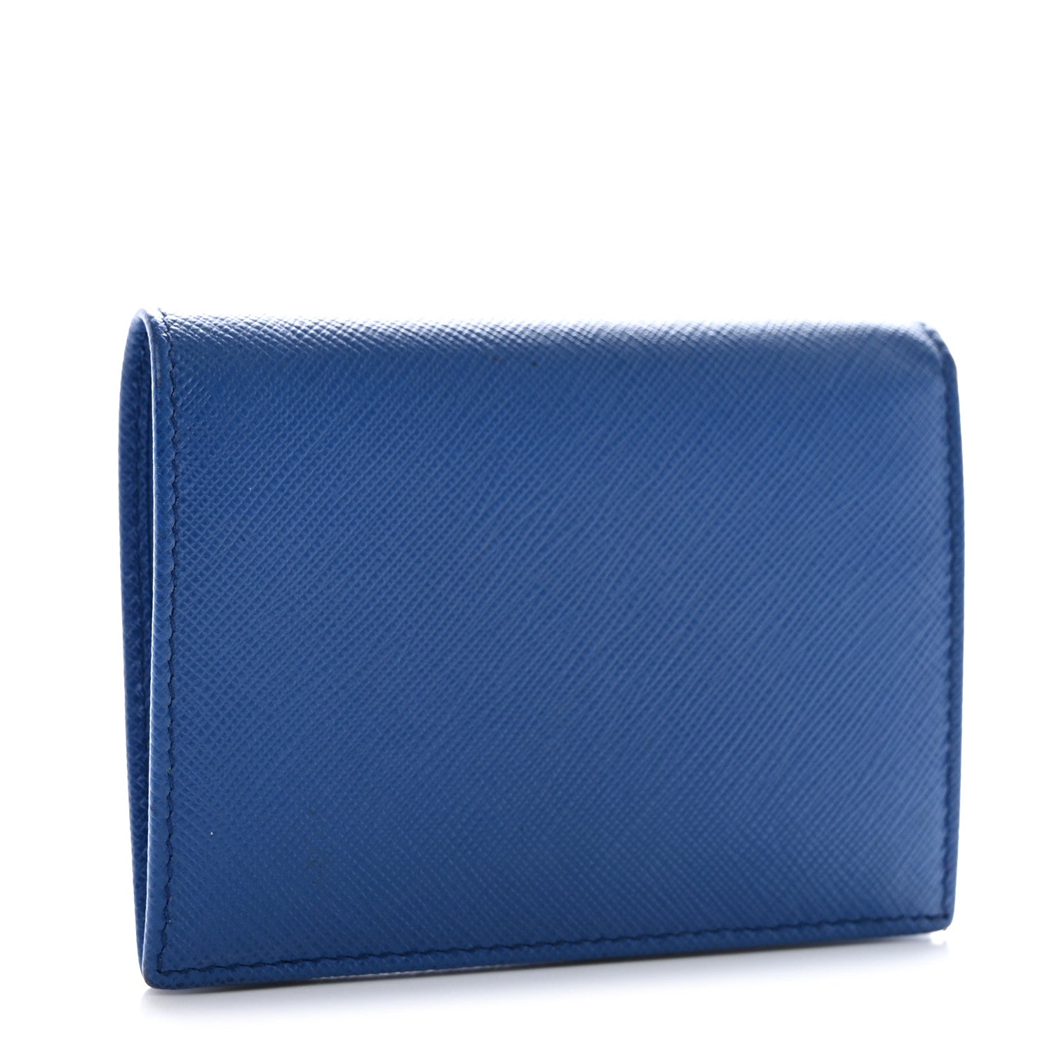 Prada Saffiano Metal Compact Snap Bi-Fold Wallet Blue 3 of 9