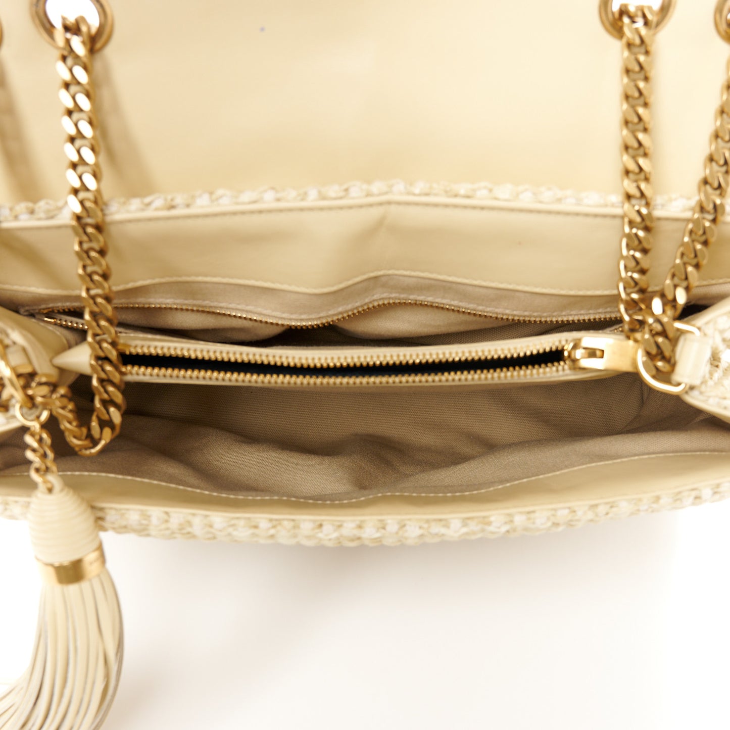 Raffia Quilted Medium Loulou Chain Satchel Natural