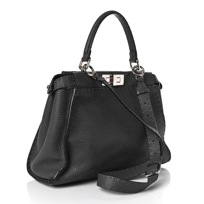 Fendi Cuoio Romano Selleria Bi-Color Medium Peekaboo Iconic Satchel Asfalto Latte 2 of 9