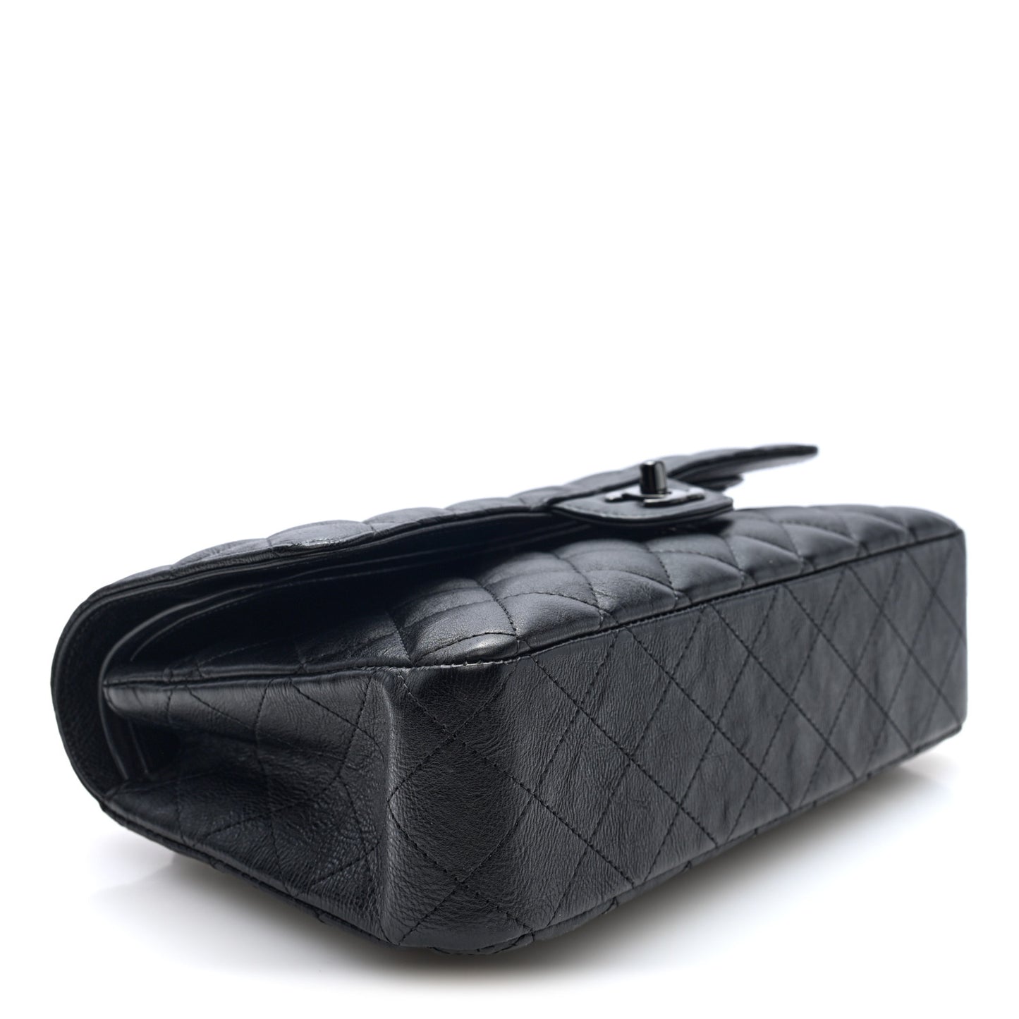 Crumpled Calfskin Quilted Medium Double Flap So Black