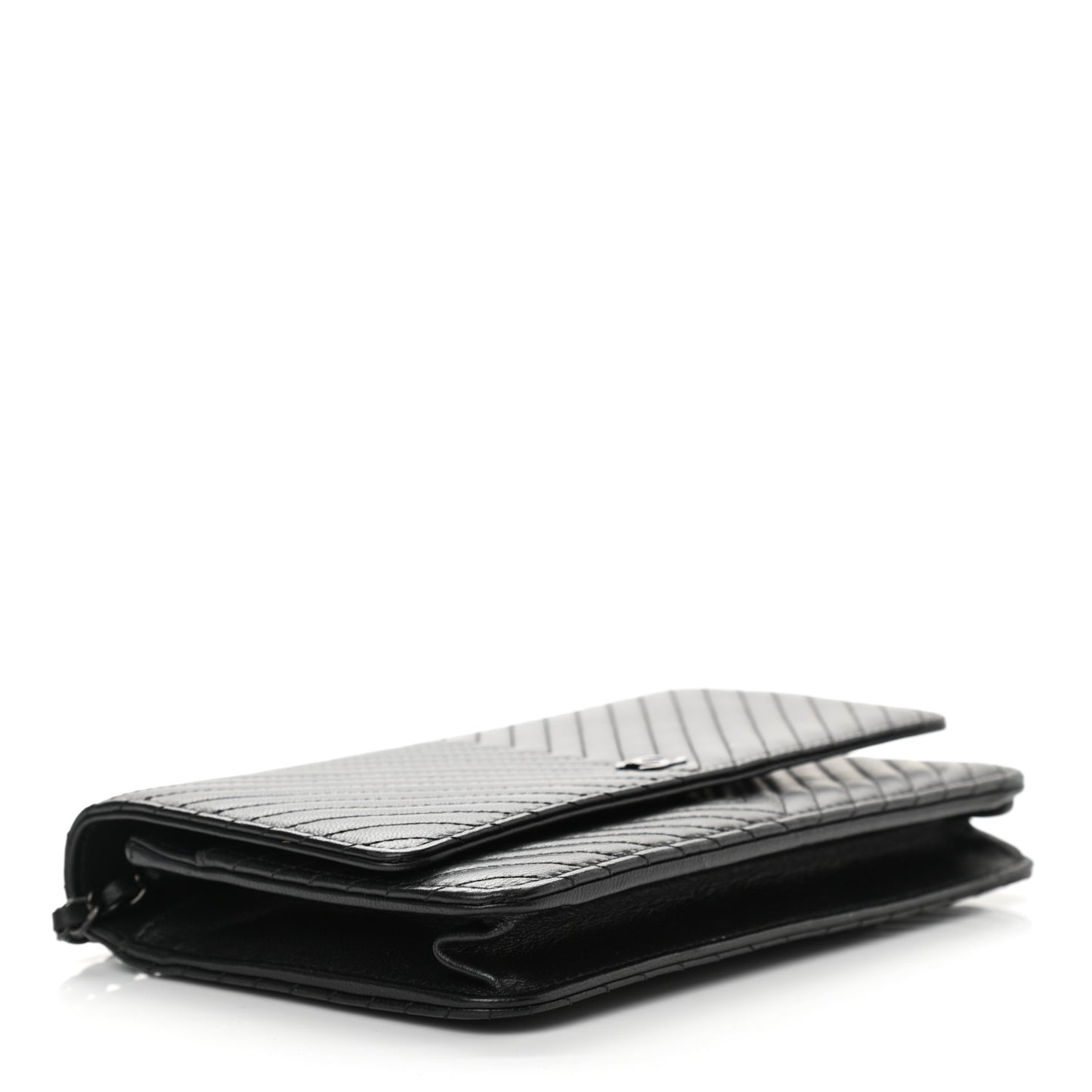 Lambskin Chevron Quilted Wallet On Chain WOC So Black