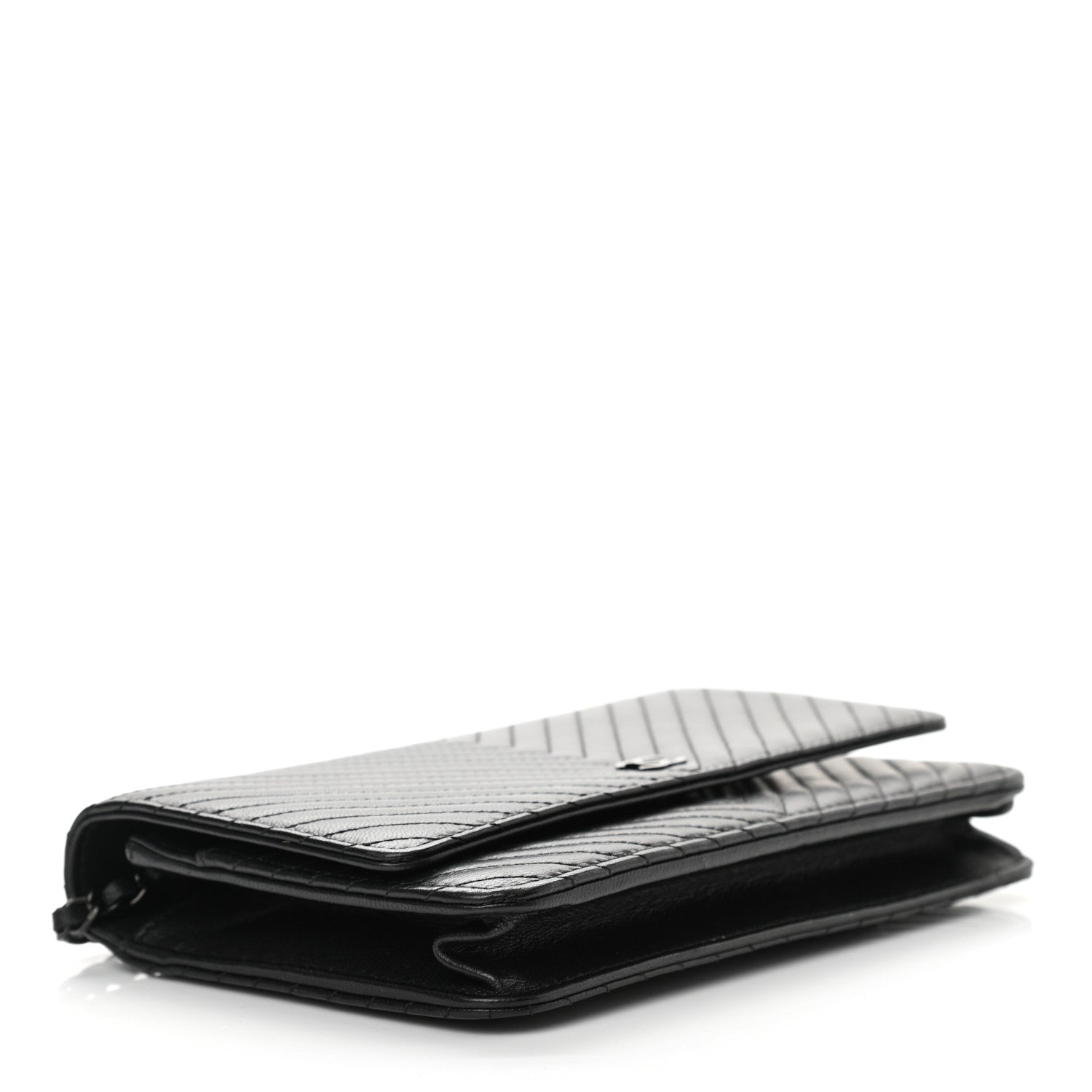 Chanel Lambskin Chevron Quilted Wallet On Chain WOC So Black 4 of 14