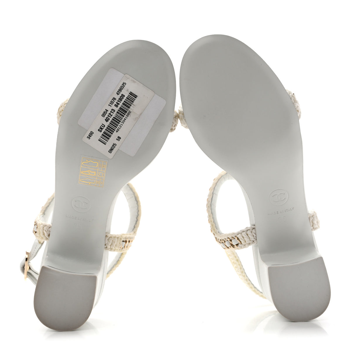 Lambskin CC Chain Braided Sandals 35 White