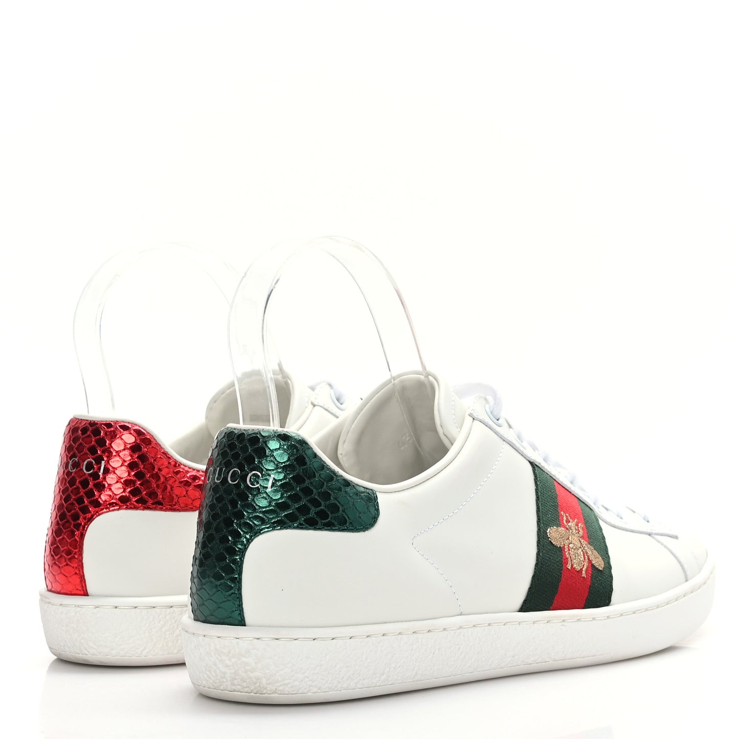 Calfskin Ayers Bee Embroidered Ace Sneakers 37.5 White Green