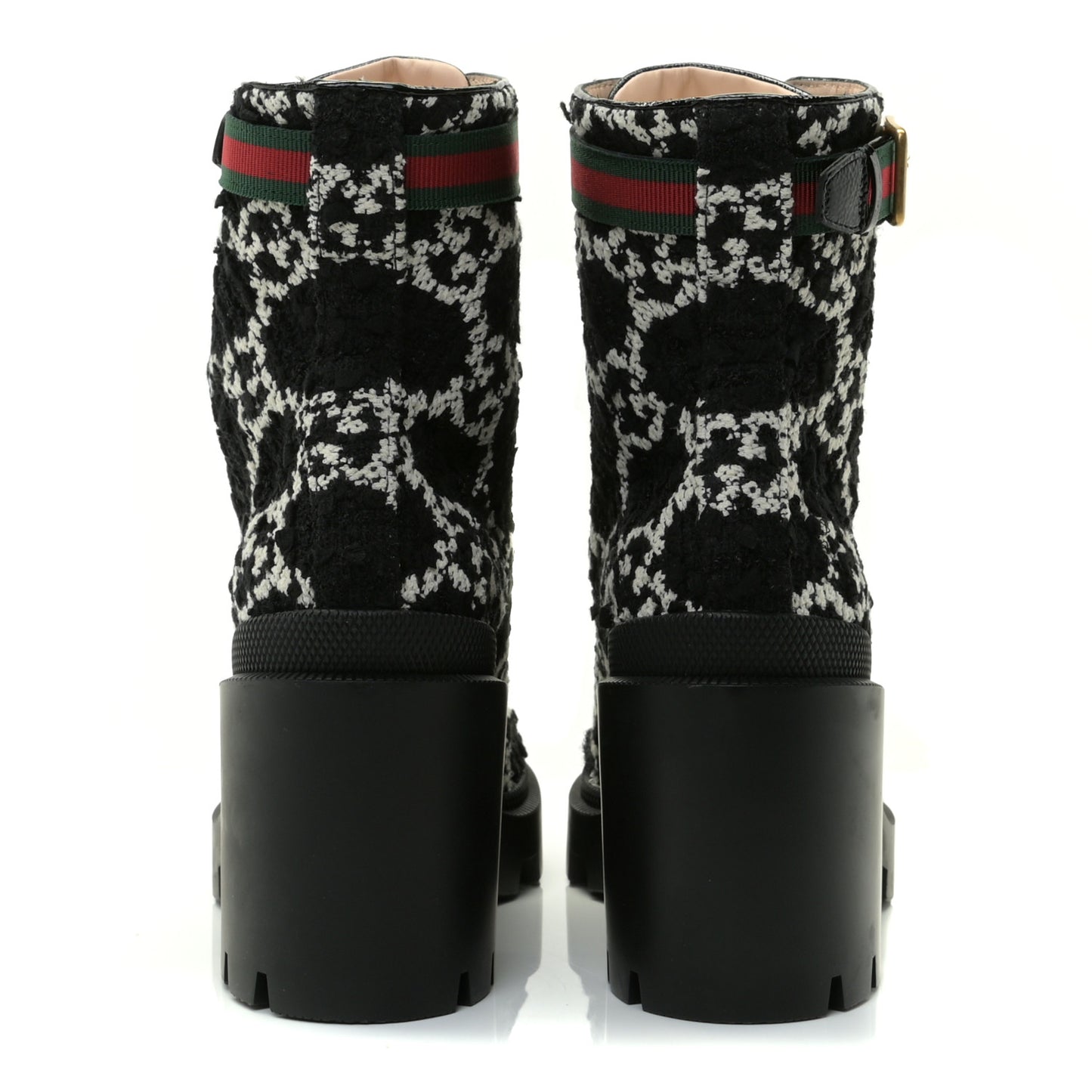 Tweed GG Monogram Lace Up Combat Ankle Boots 36 Black