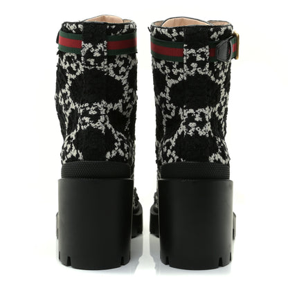 Gucci Tweed GG Monogram Lace Up Combat Ankle Boots 36 Black 5 of 6