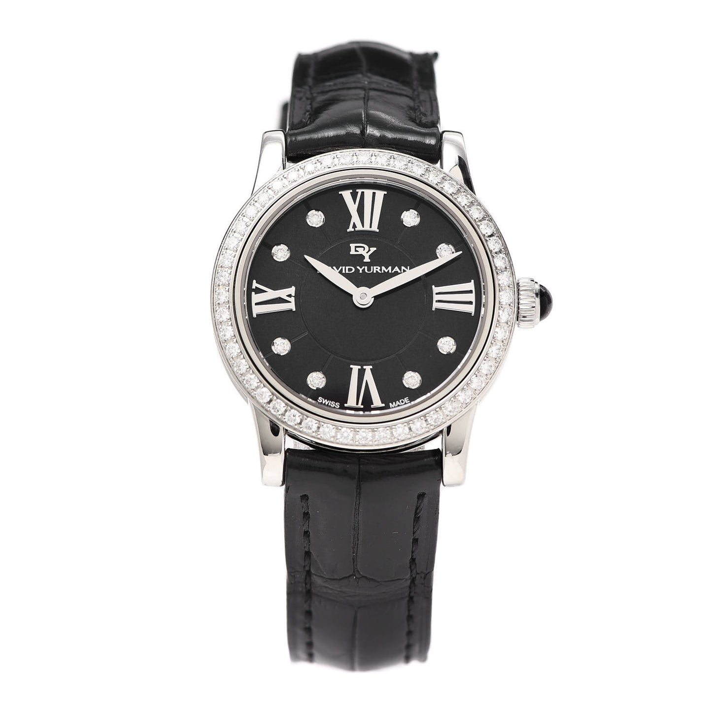 Stainless Steel Alligator Diamond Bezel 30mm Classic Quartz Watch Black
