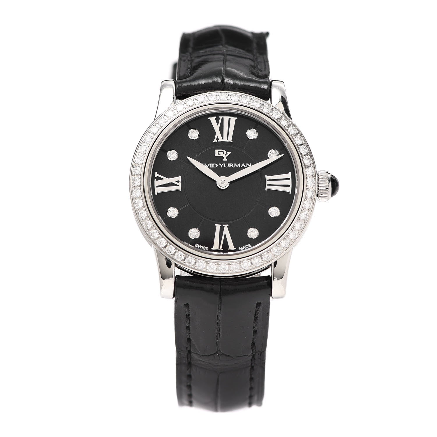 David Yurman Stainless Steel Alligator Diamond Bezel 30mm Classic Quartz Watch Black 1 of 5